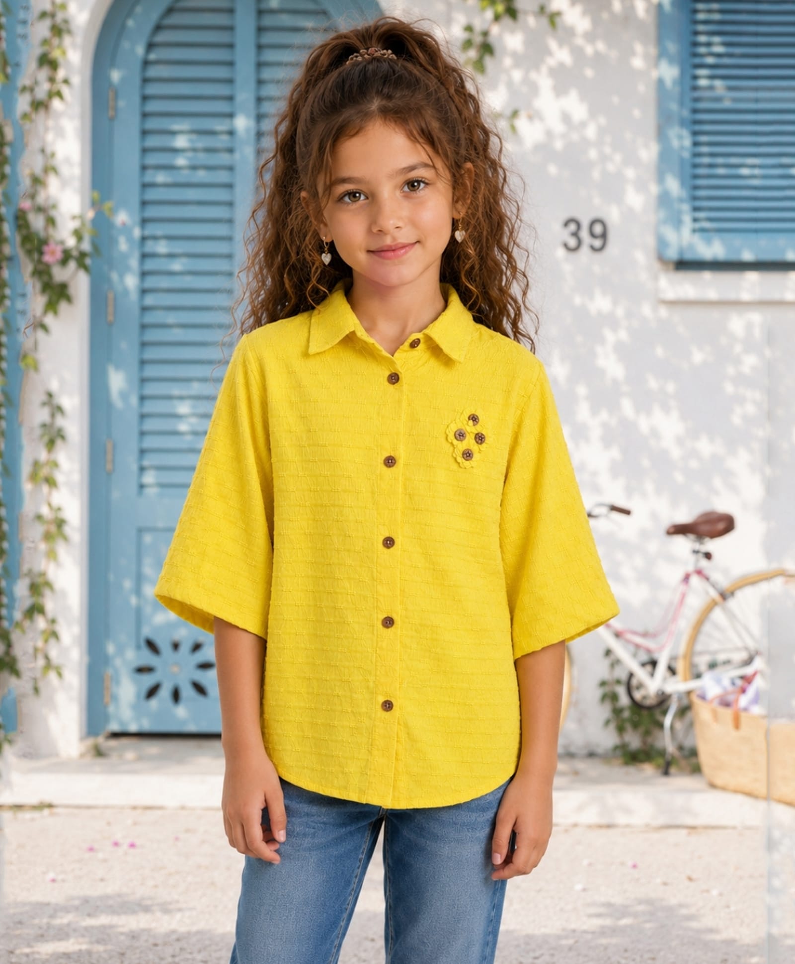 Ishti Modal Woven Three Fourth Floral Applique Detailed Top - Yellow-picture-22