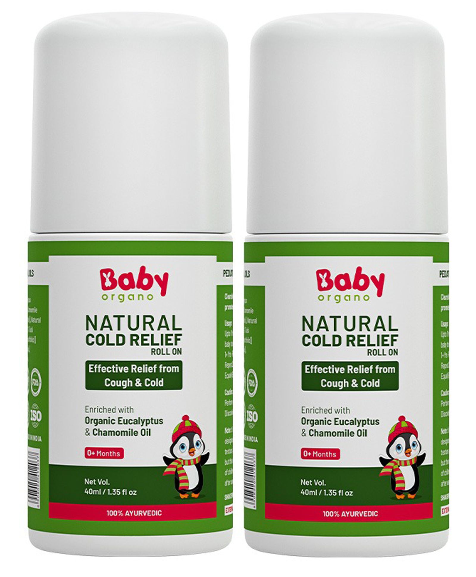 BabyOrgano Natural Cold Relief Roll On for Babies Pack of 2 | Eucalyptus, Wintergreen & Peppermint Oil | AYUSH Certified | 0+ Months | 40ml x 2-image-2