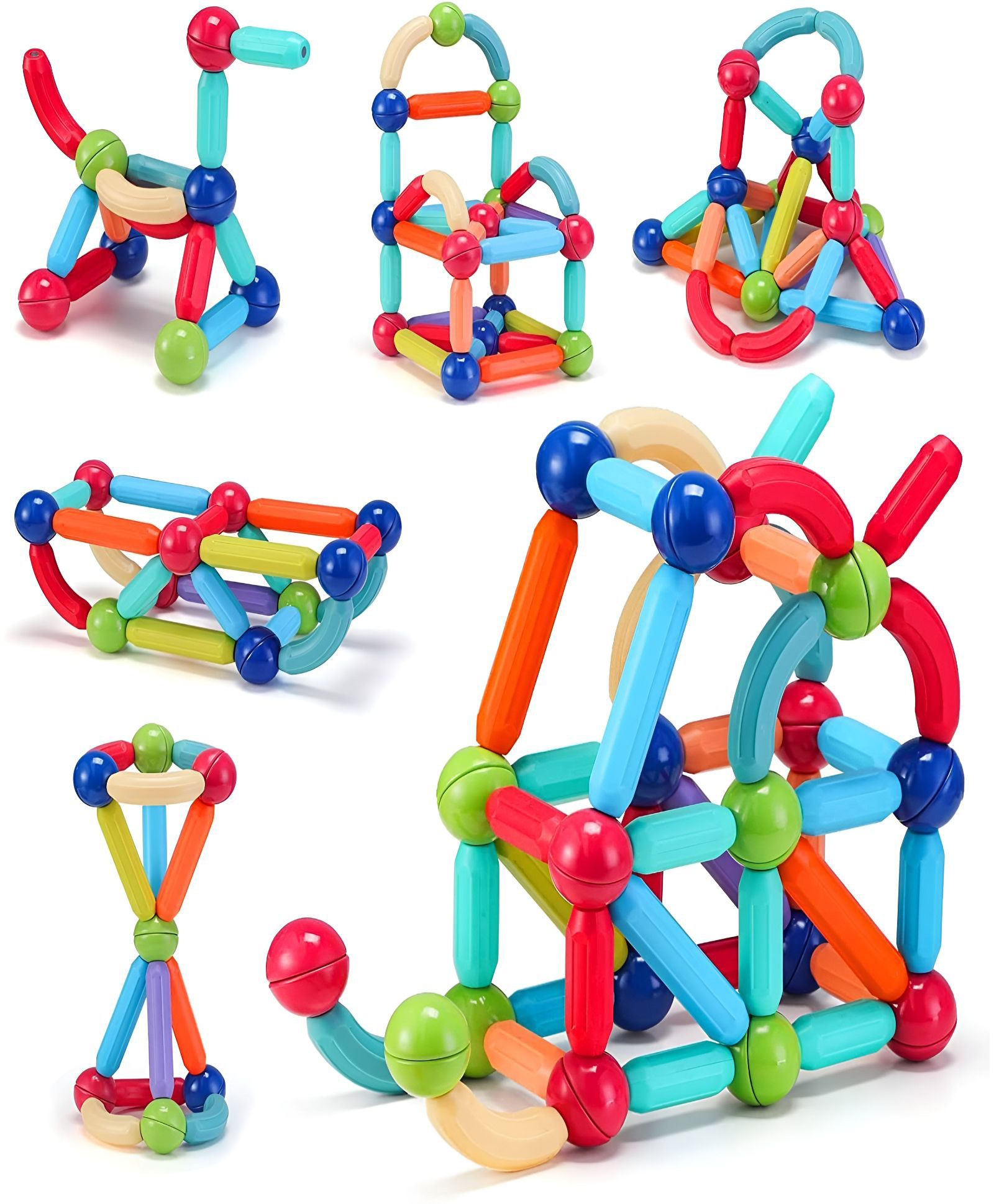 NEGOCIO 64Pcs Magnetic Roundels Stick Building for Kids, Learning Creative Brain Development Toys with Magnet Balls - PACK OF 1 - COLOR MAY VARY-picture-12