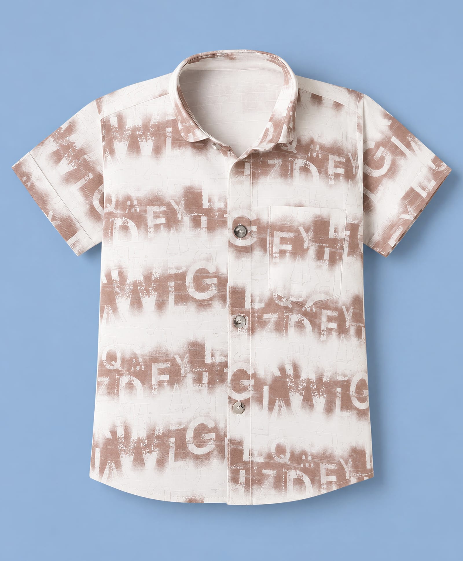 Radutu Cotton Woven Half Sleeves Shirt With Text Print - White & Brown-picture-15