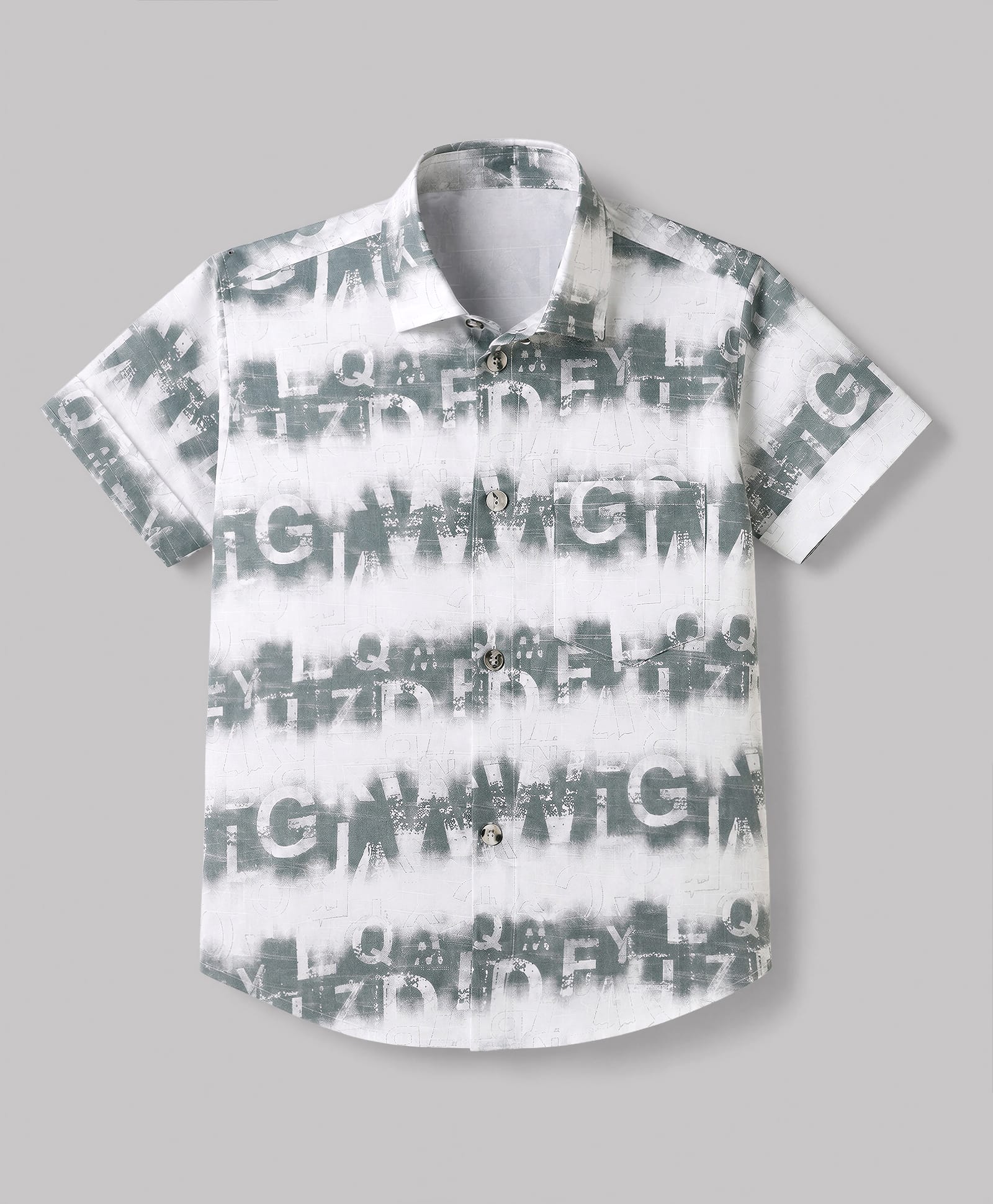 Radutu Cotton Woven Half Sleeves Shirt With Text Print - White & Grey-picture-21