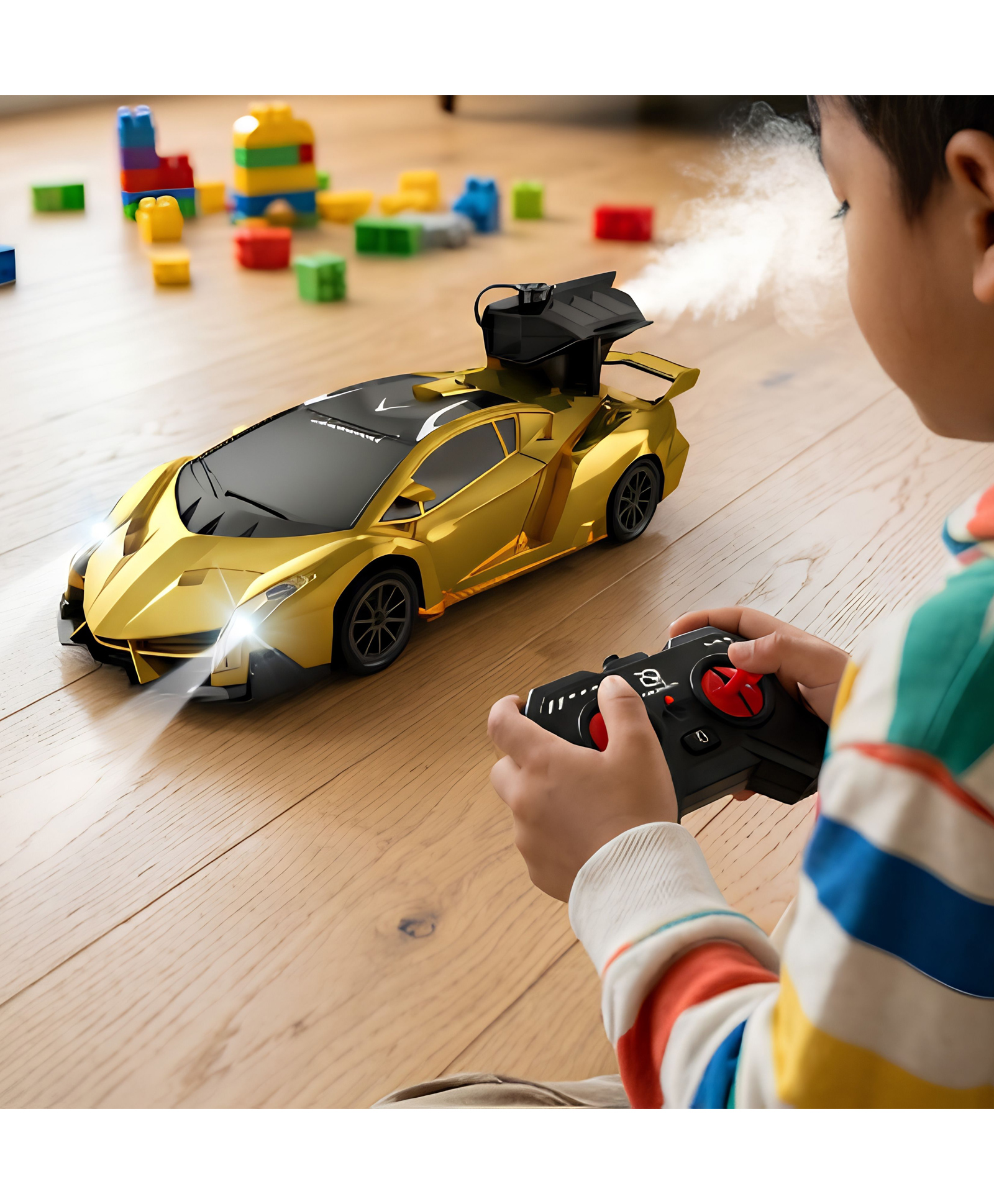YAMAMA 1:18 Scale Remote Control Pioneer Racing Supercar Toy with Smoke Spray & LED Lights For Kids, Fun Entertainment Spray Car Kids Toys - Yellow-picture-28
