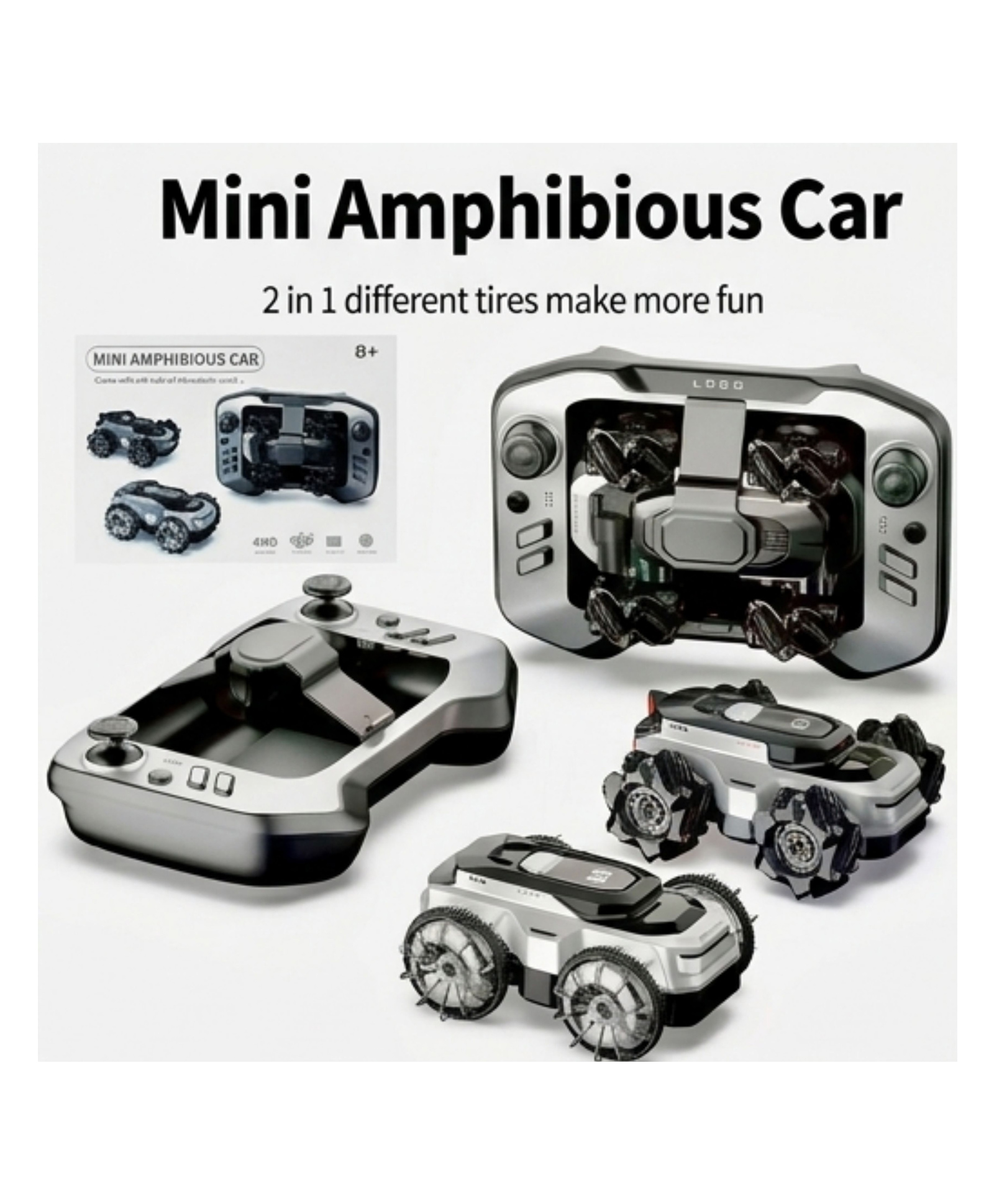 YAMAMA 4WD Remote Control Mini Amphibious Waterproof Stunt Car Toy with Dual Interchangeable Tires for Kids, Fun Entertainment Kids Car Toys, Best Gifts for Boys And Girls - Silver-picture-24