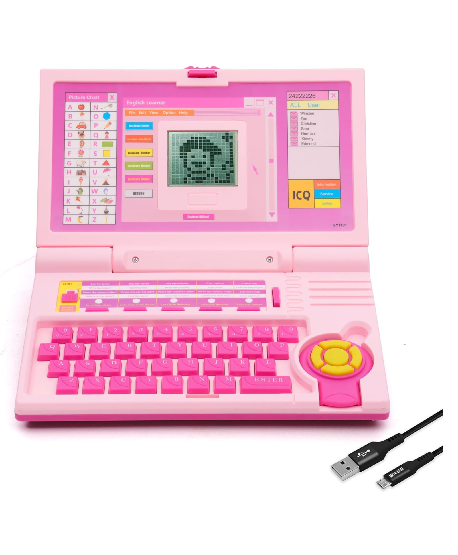 YAMAMA Multi-Function Pink English Learner Toy Laptop with 20 Fun Activities and Attached Mouse for Pre-School Kids, English Learner Laptop Toys for Kids, Fun Interactive Educational Kids Toys - Pink-image-46