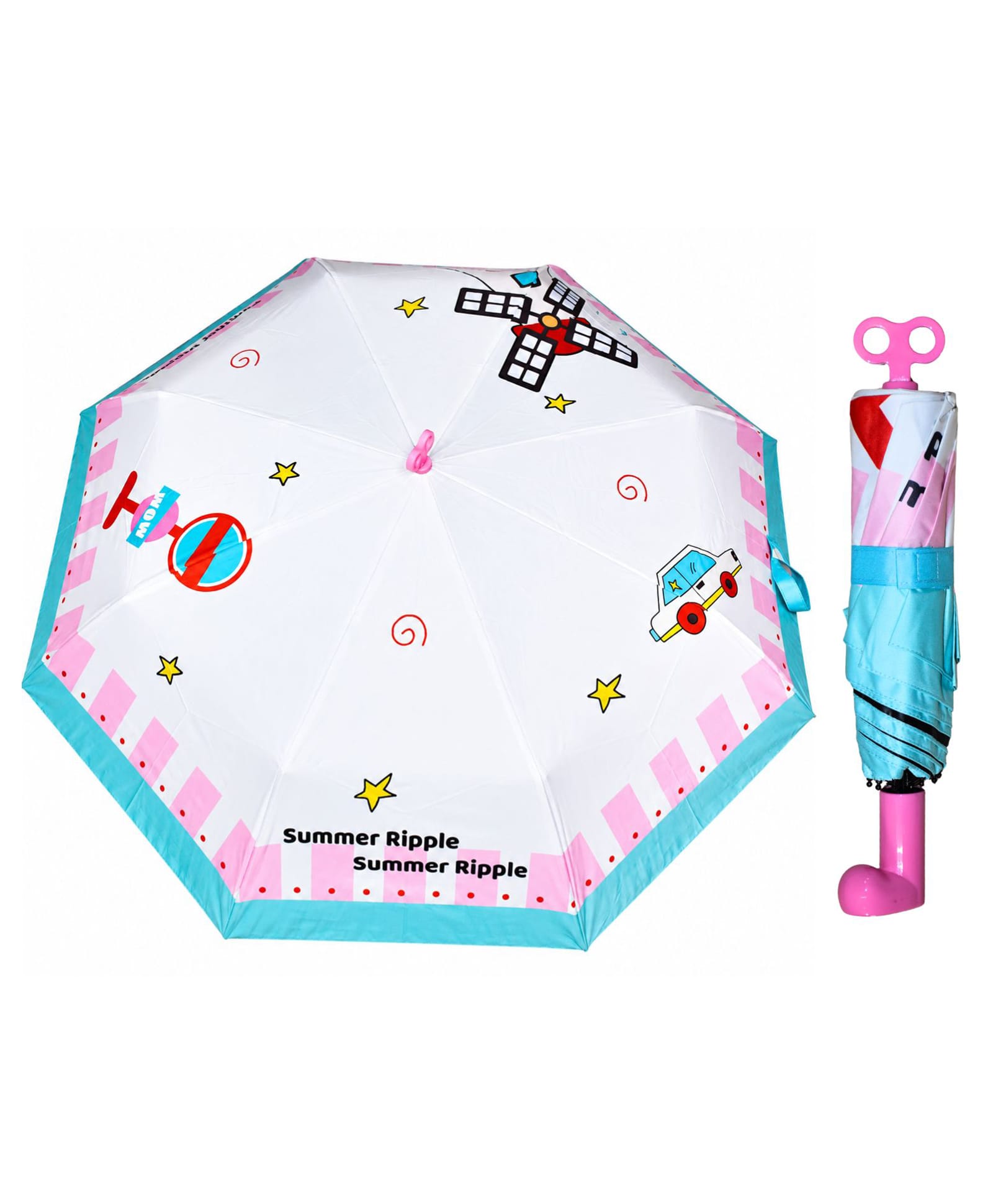 CHAATEWALA Windmill Printed Umbrella - White & Blue-picture-14