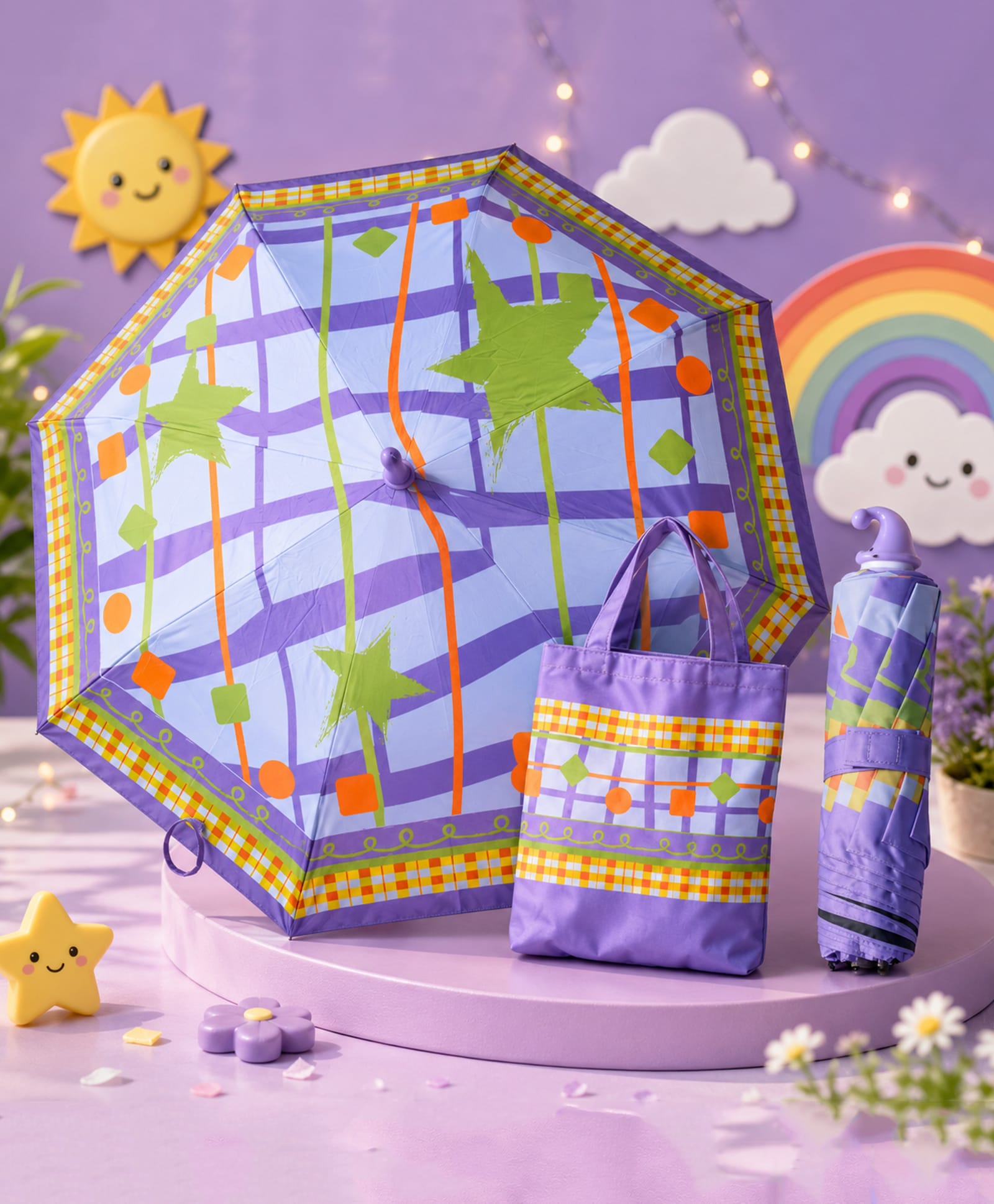 CHAATEWALA Star Designed Umbrella - Purple & Green-image-36