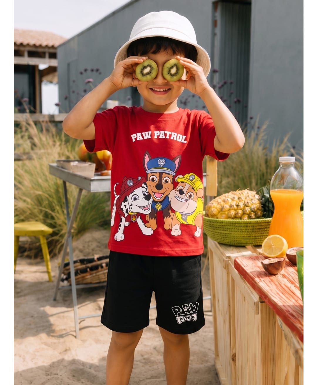 Nap Chief Cotton Blend Knit Paw Patrol Featuring Half Sleeves Characters Printed Tee & Shorts Set - Red-picture-29