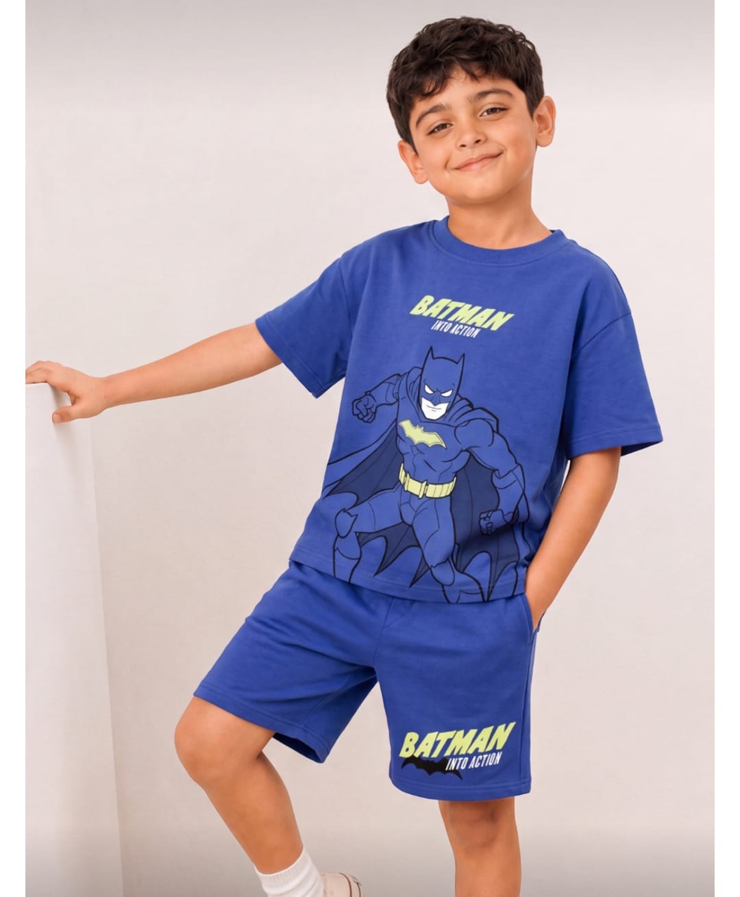 Nap Chief Cotton Blend Knit DC Comics Featuring Half Sleeves Batman Printed Tee & Shorts Set - Blue-image-47