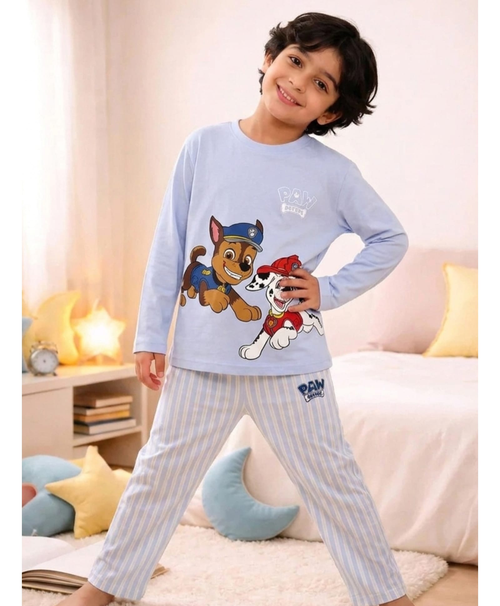Nap Chief Cotton Blend Knit Paw Patrol Featuring Full Sleeves Characters Printed Tee & Pyjamas Set - Sky Blue-picture-24