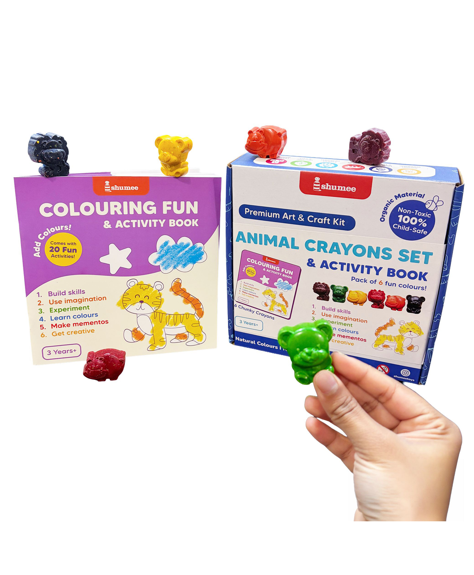 Shumee Animal-Shaped Crayon & Colouring Activity Kit for Kids Creative Learning Book with 6 Easy-Grip Non-Toxic Crayons (3 Years+)-picture-11