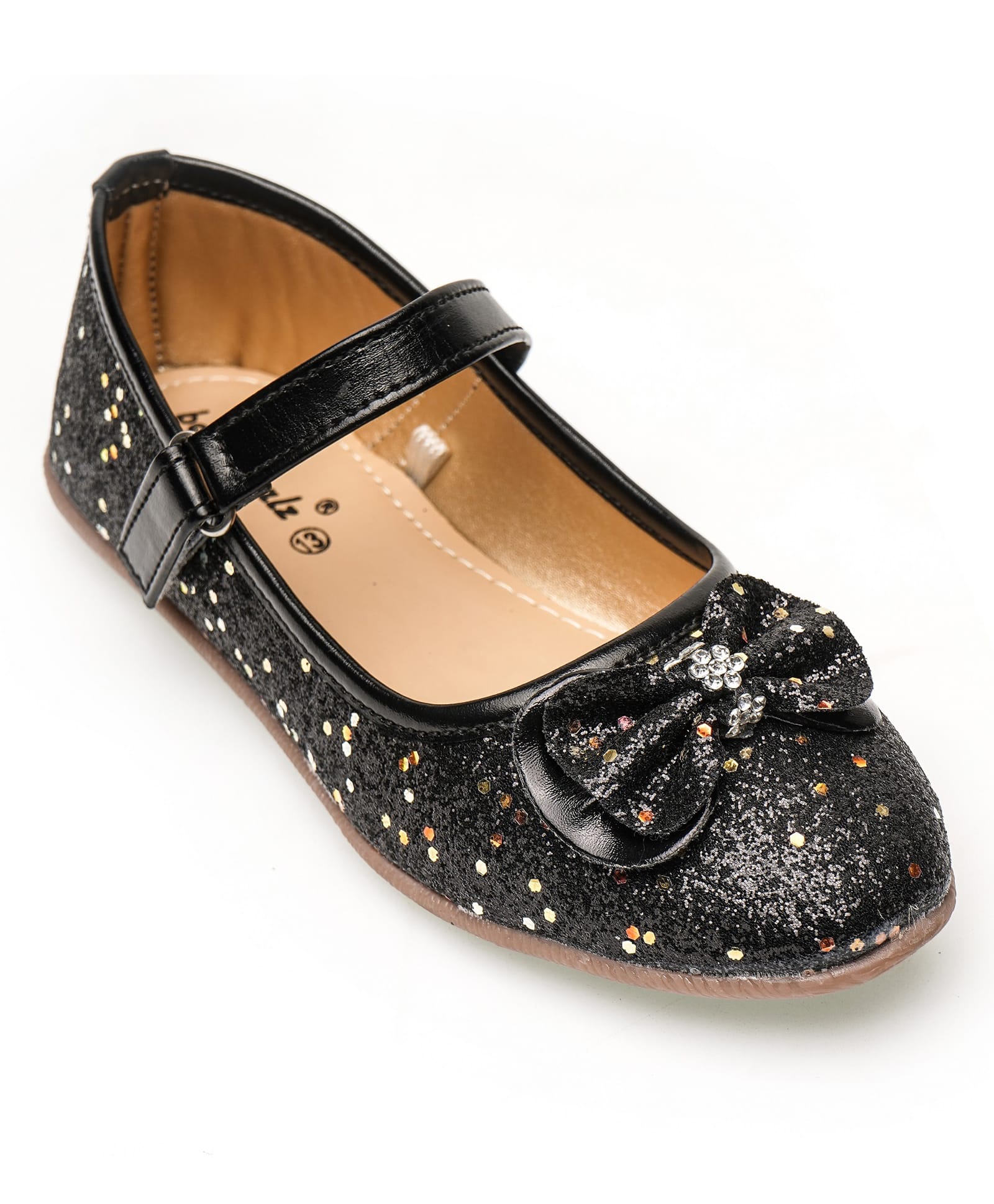 boyz n galz Bow Applique Detailed Velcro Closure Ballerinas - Black-image-49