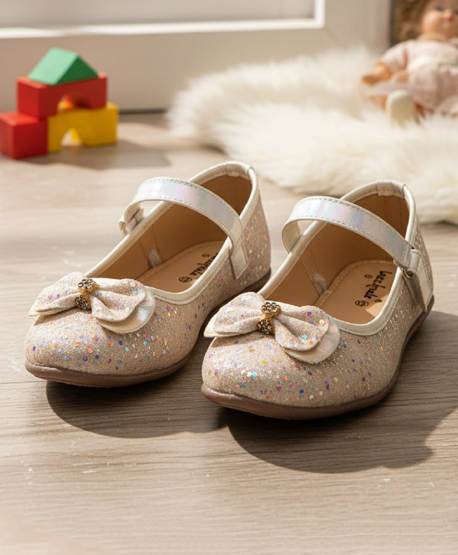 boyz n galz Bow Applique Detailed Velcro Closure Ballerinas - Cream-image-39
