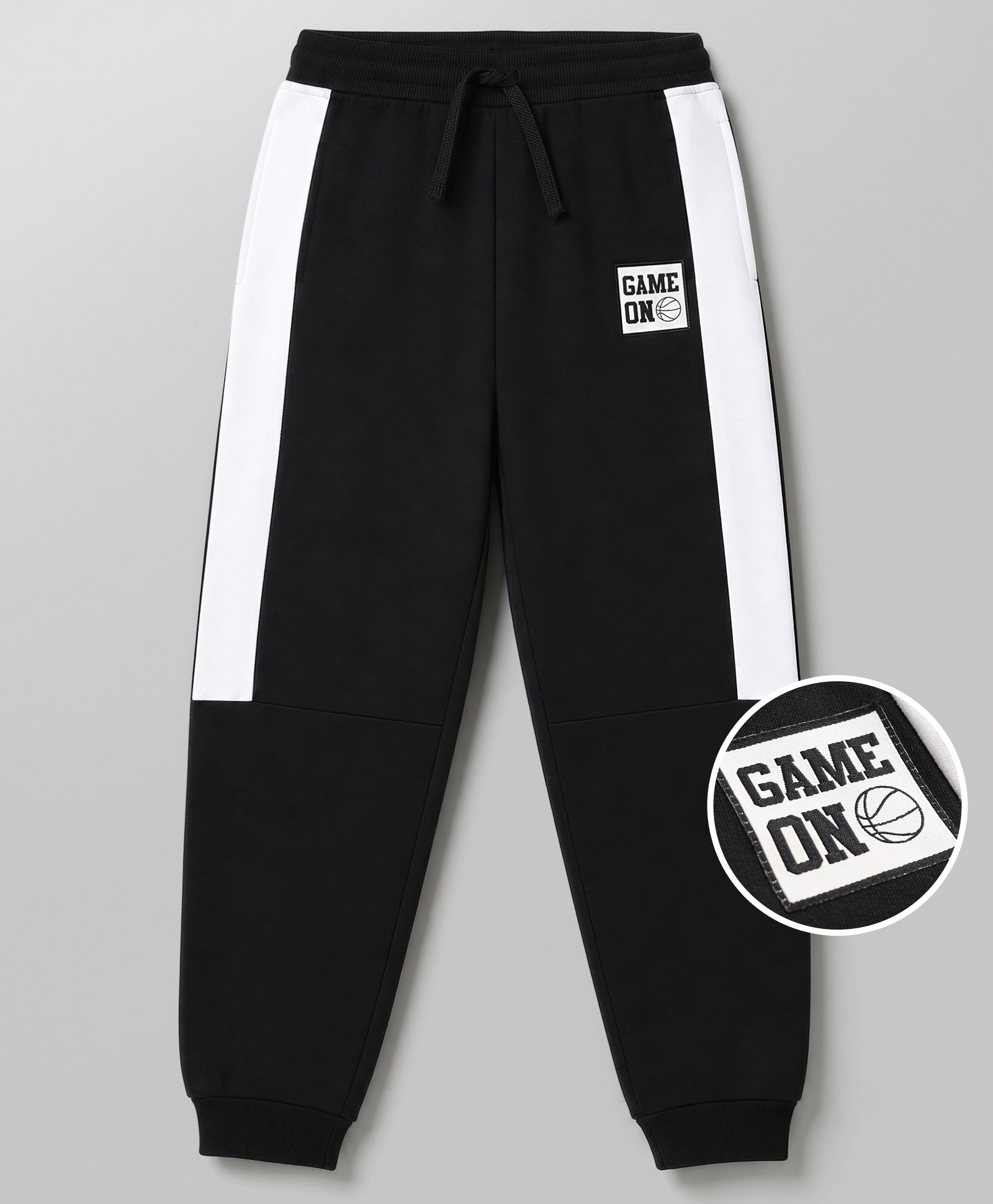 Kookie Kids India Terry Knit Full Length Joggers With Badge - Black-picture-28