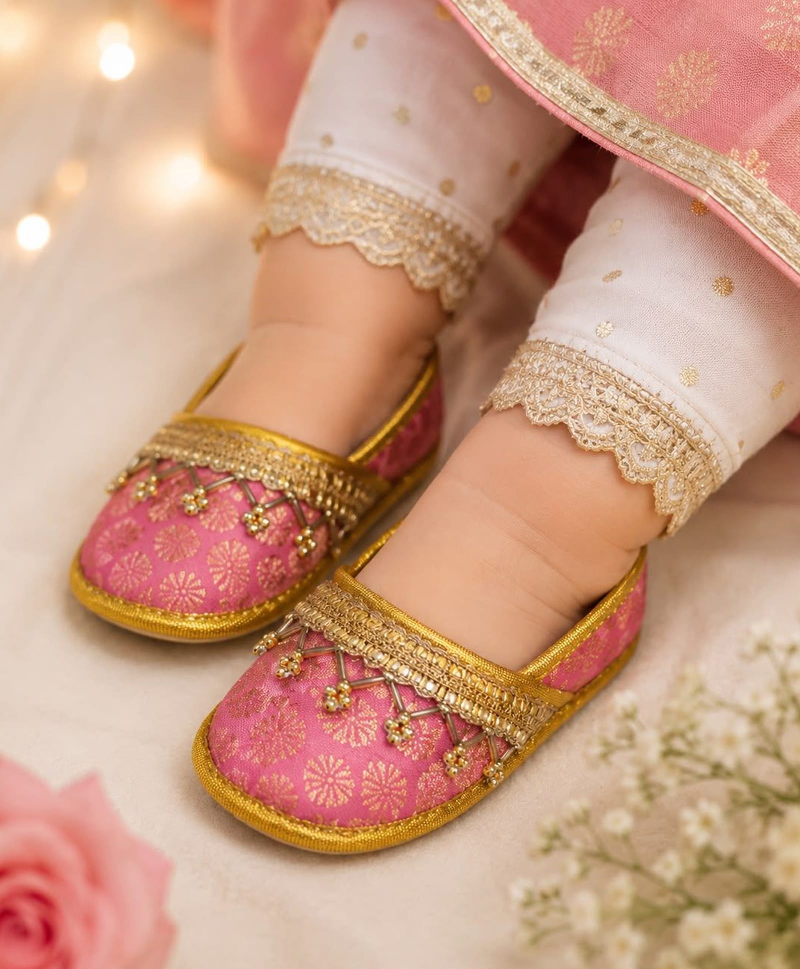 Daizy Lace & Beads Embellished Mojari - Baby Pink-picture-10