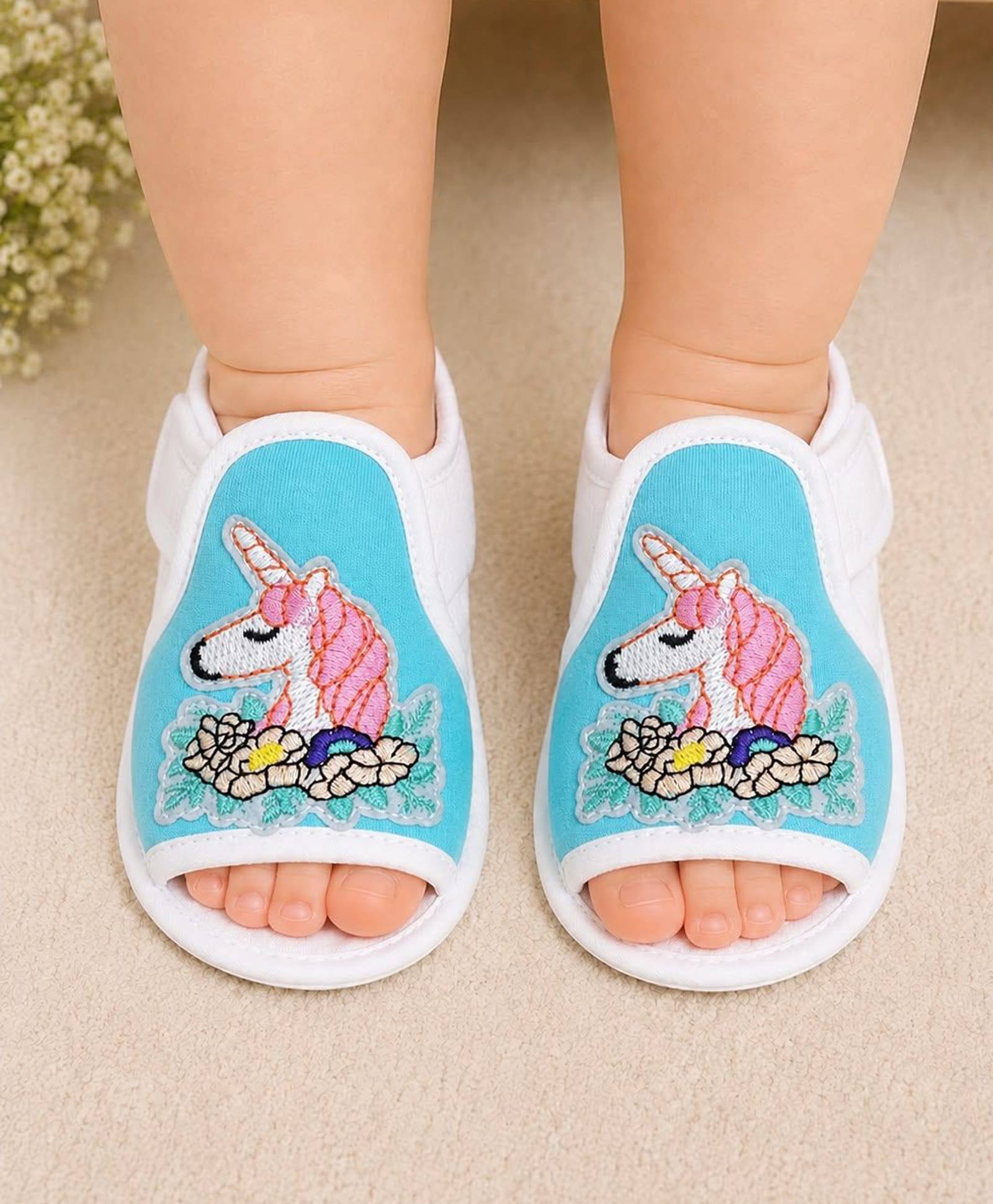 Daizy Unicorn Embroidered Sandals - Sky Blue-image-17