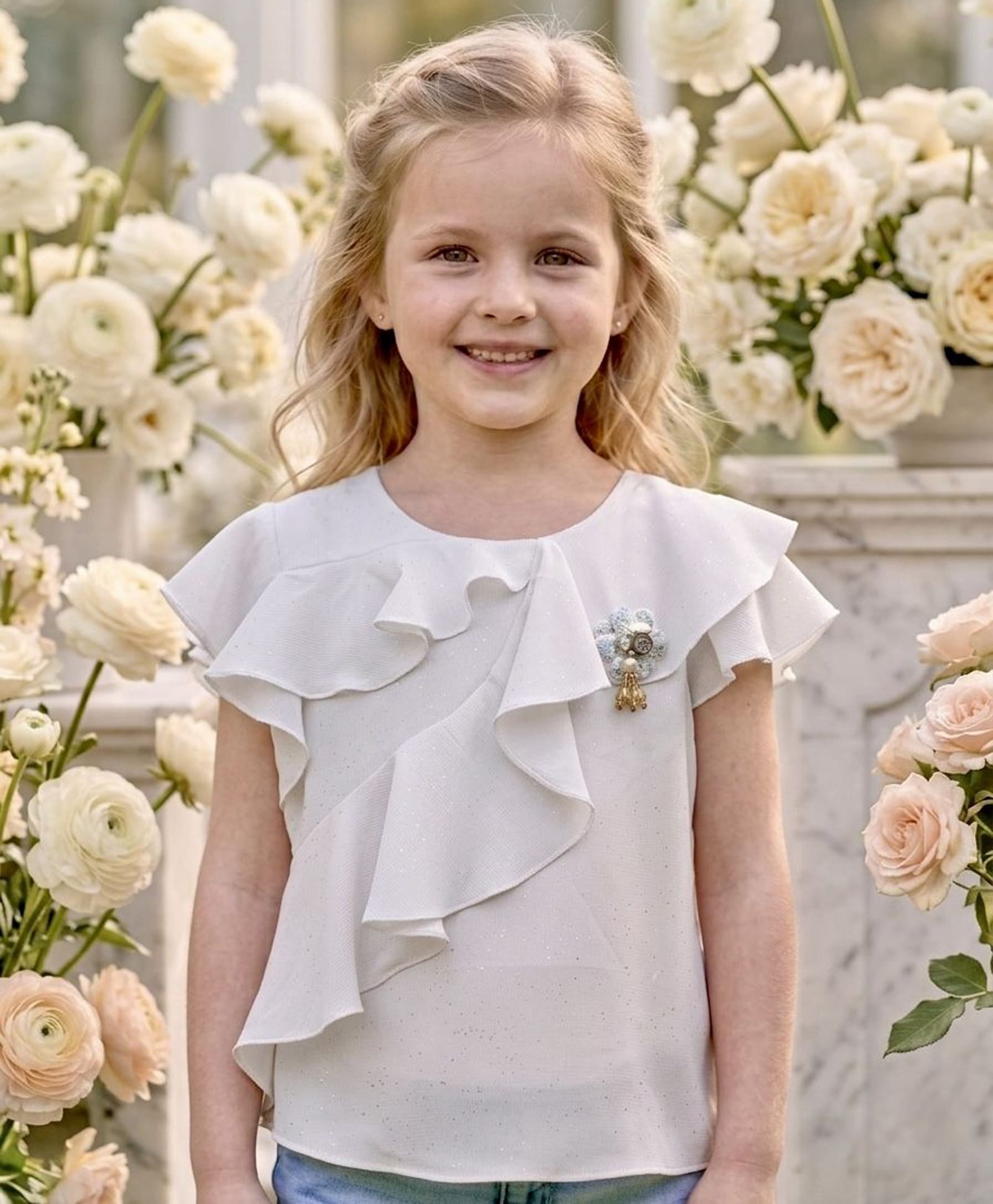 Truffles Chiffon Woven Half Sleeves Floral Applique Detailed & Shimmered Top - White-picture-22