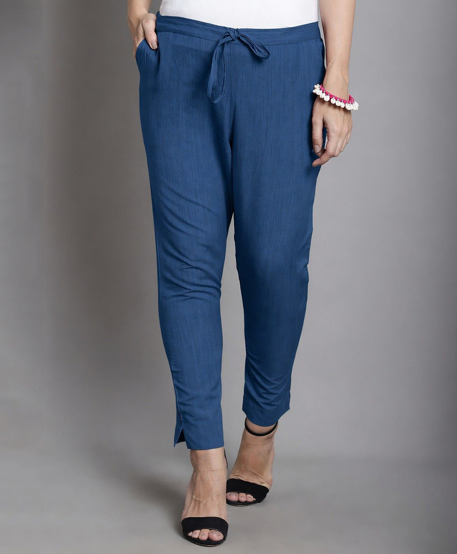 Moms Maternity Cotton Woven Solid Maternity Pants - Blue-image-0
