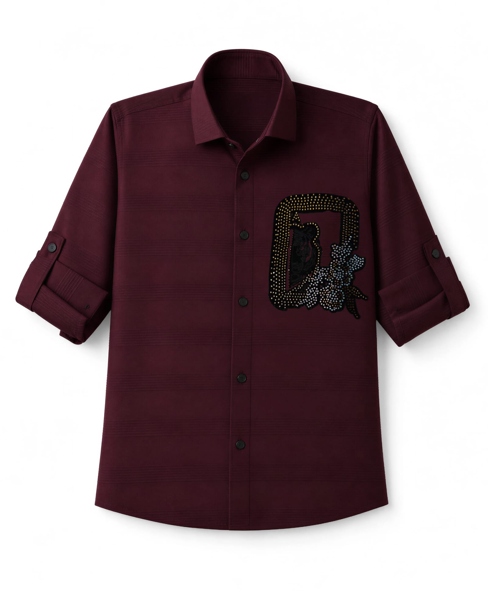 Radutu Cotton Woven Full Sleeves Shirt with Sequin Design - Wine-picture-16