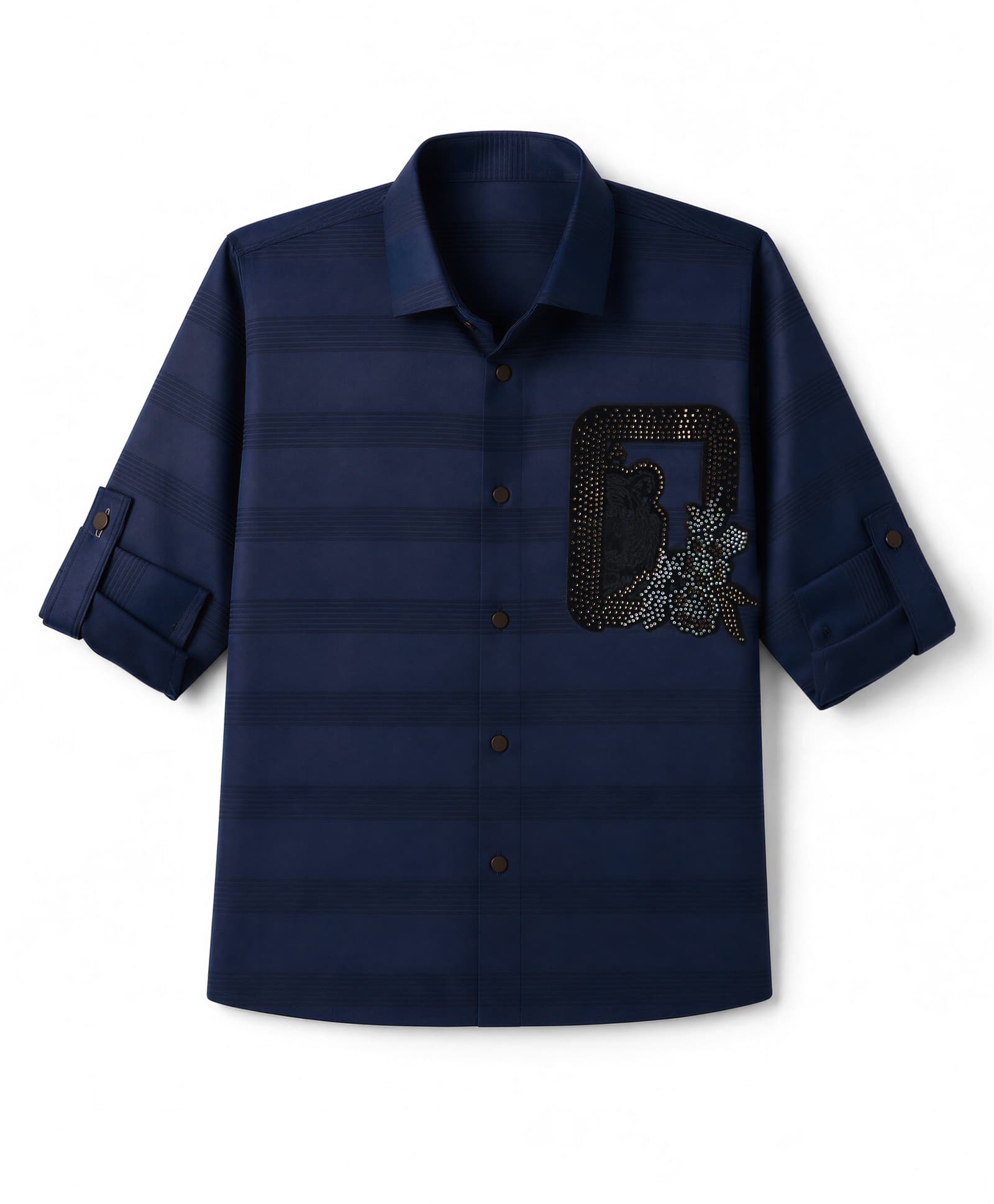 Radutu Cotton Woven Full Sleeves Shirt With Stone Embellishment - Navy Blue-picture-15