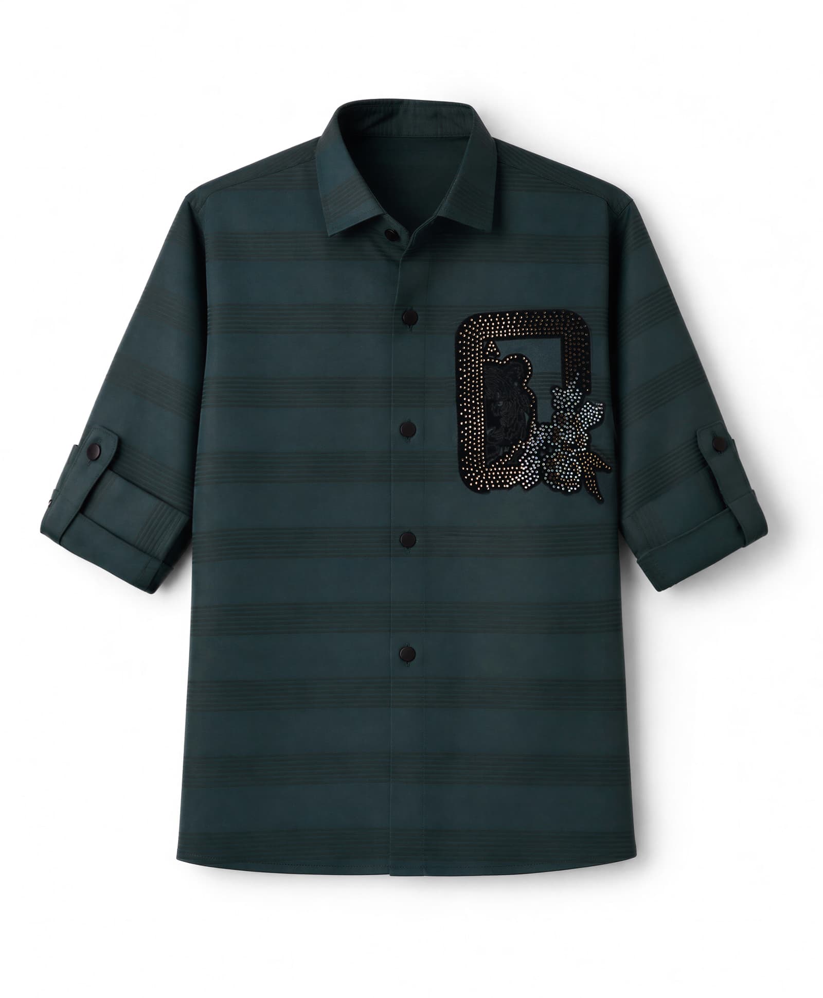 Radutu Cotton Woven Full Sleeves Striped Shirts With Patch - Dark Green-picture-27