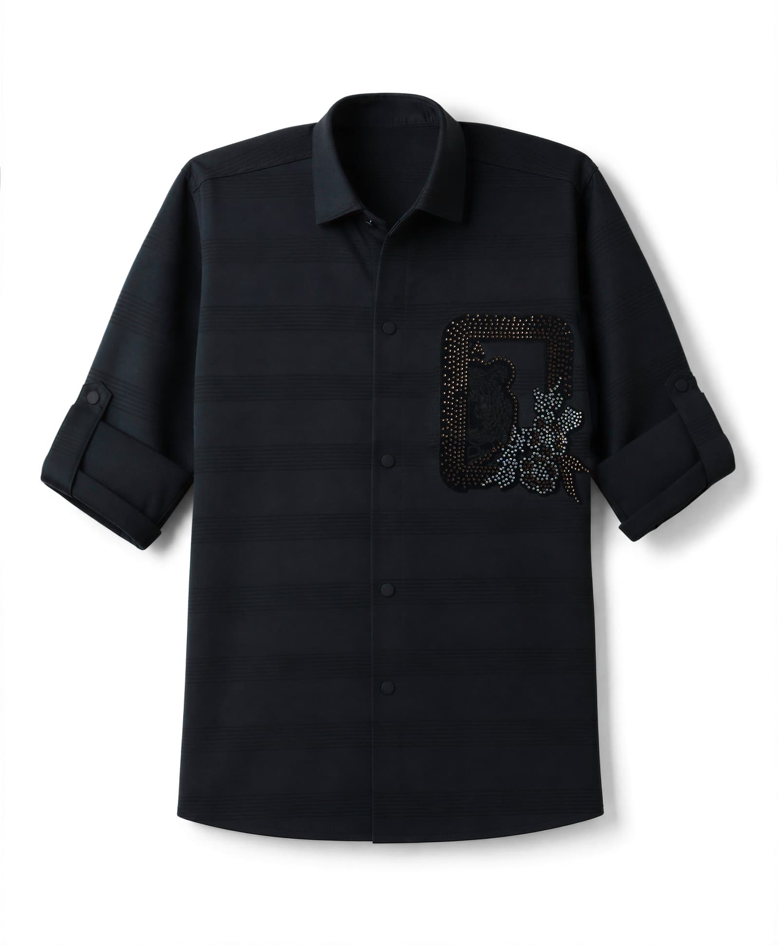 Radutu Cotton Woven Full Sleeves Striped Shirt With Stone Embellishment - Black-picture-14