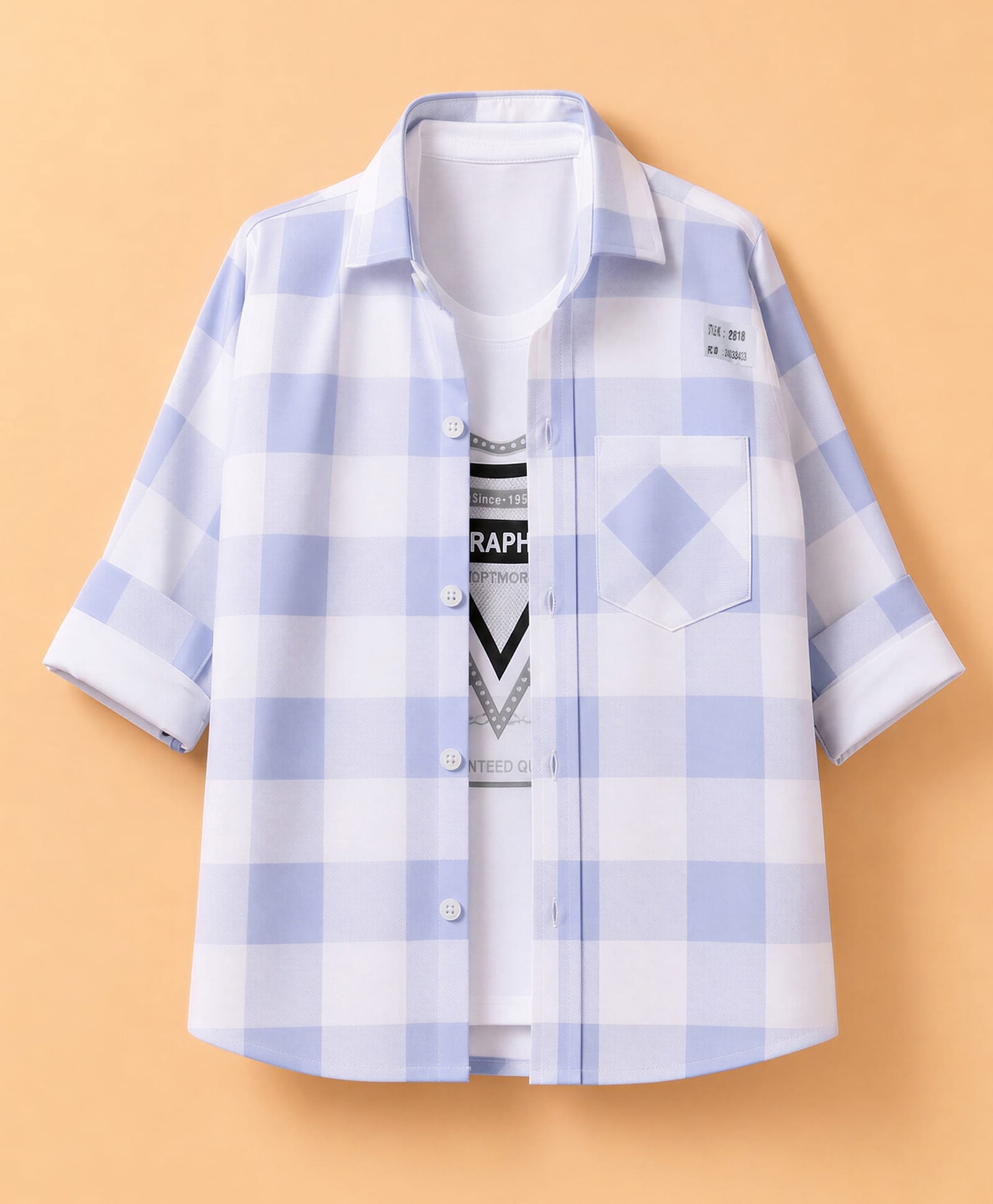 Radutu Cotton Woven Full Sleeves Twofer Shirt with Buffalo Checks - Light Blue & White-picture-16