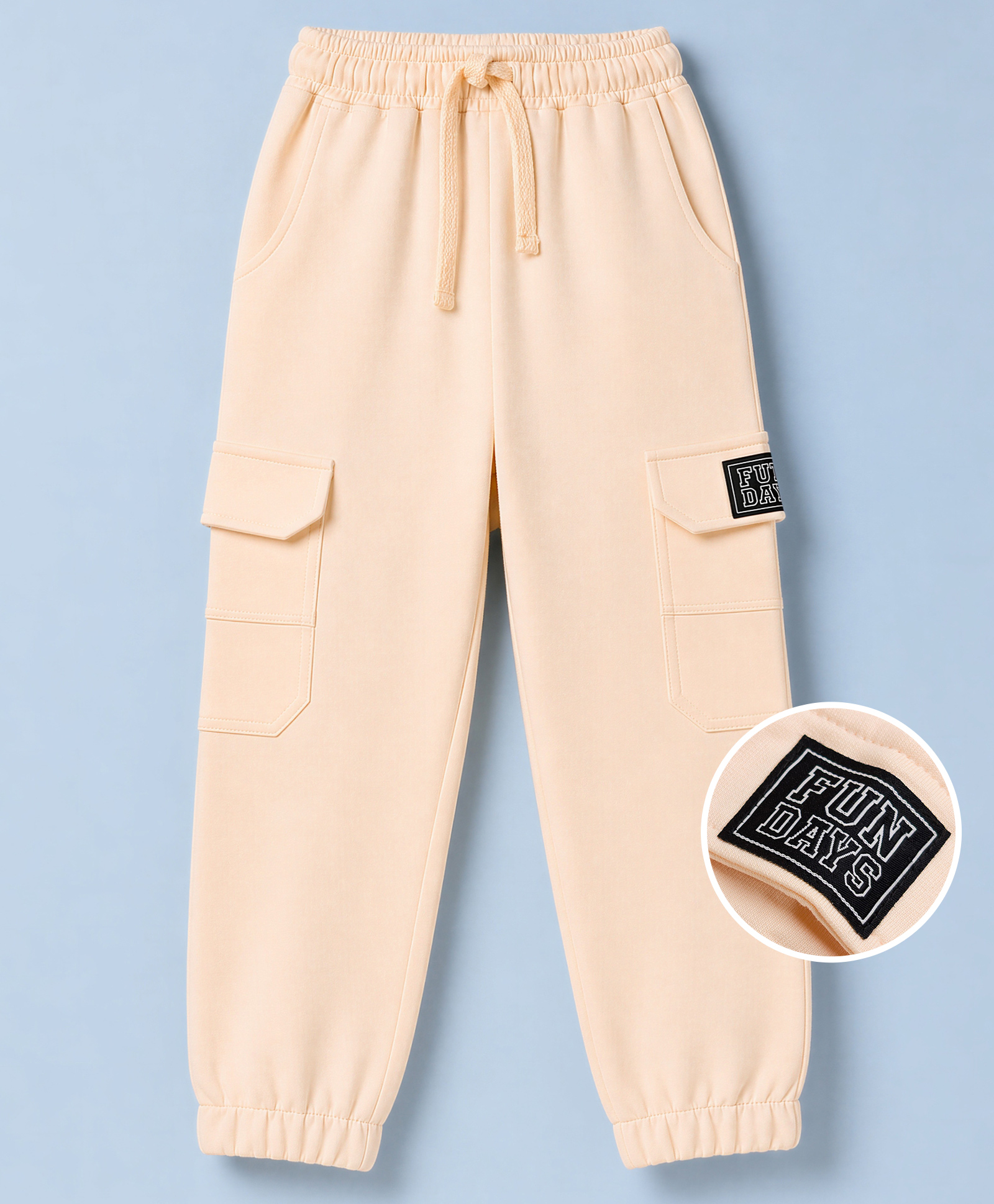 Kookie Kids India Terry Knit Full Length Joggers With Cargo Pockets - Peach-picture-24