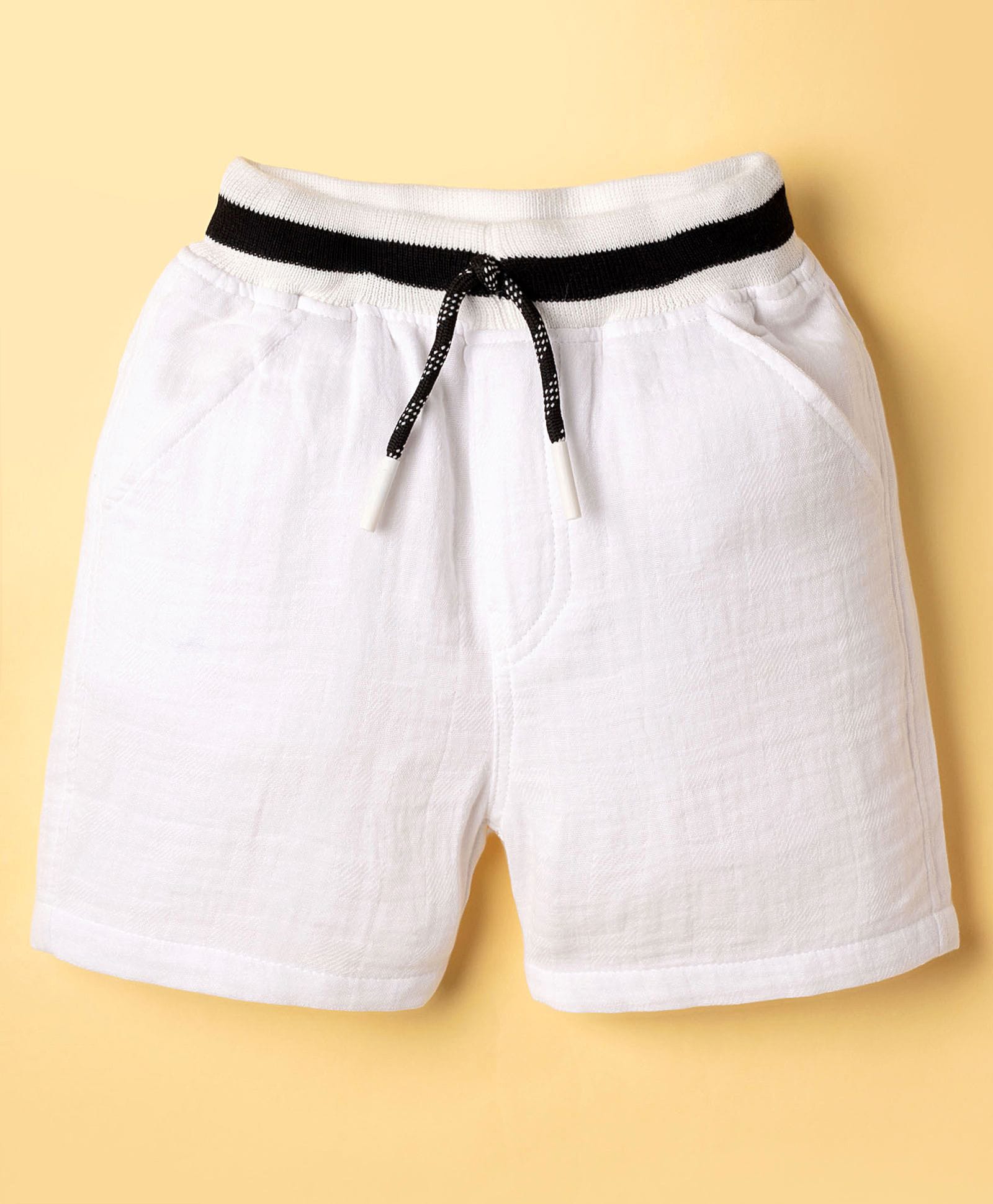 Rikidoos Cotton Woven Knee Length Solid Shorts With Pockets - White-picture-17