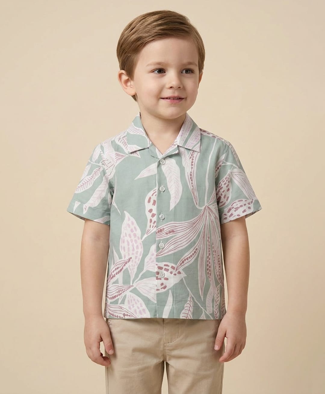 Rikidoos Cotton Woven Half Sleeves Shirt with Tropical Theme Print - Sea Green-picture-5