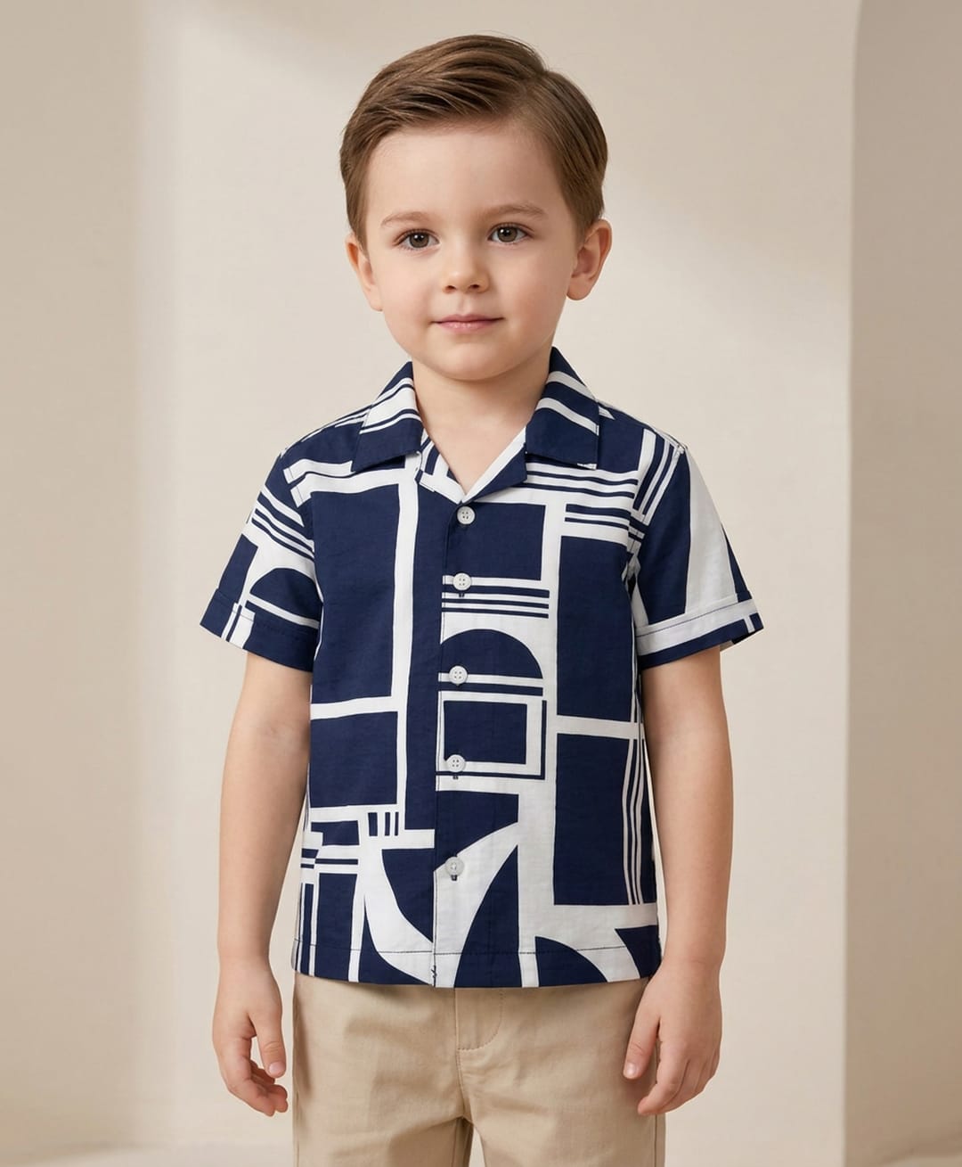 Rikidoos Cotton Woven Half Sleeves Shirt with Geometric Print - Navy Blue-picture-12