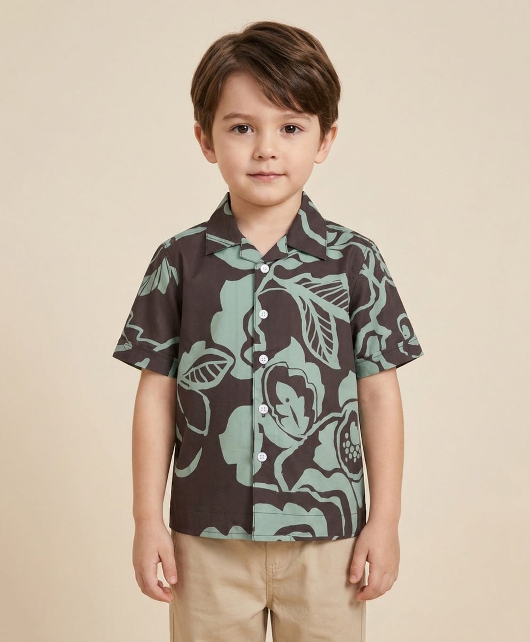 Rikidoos Cotton Woven Half Sleeves Shirt with Tropical Theme Print - Brown-picture-3