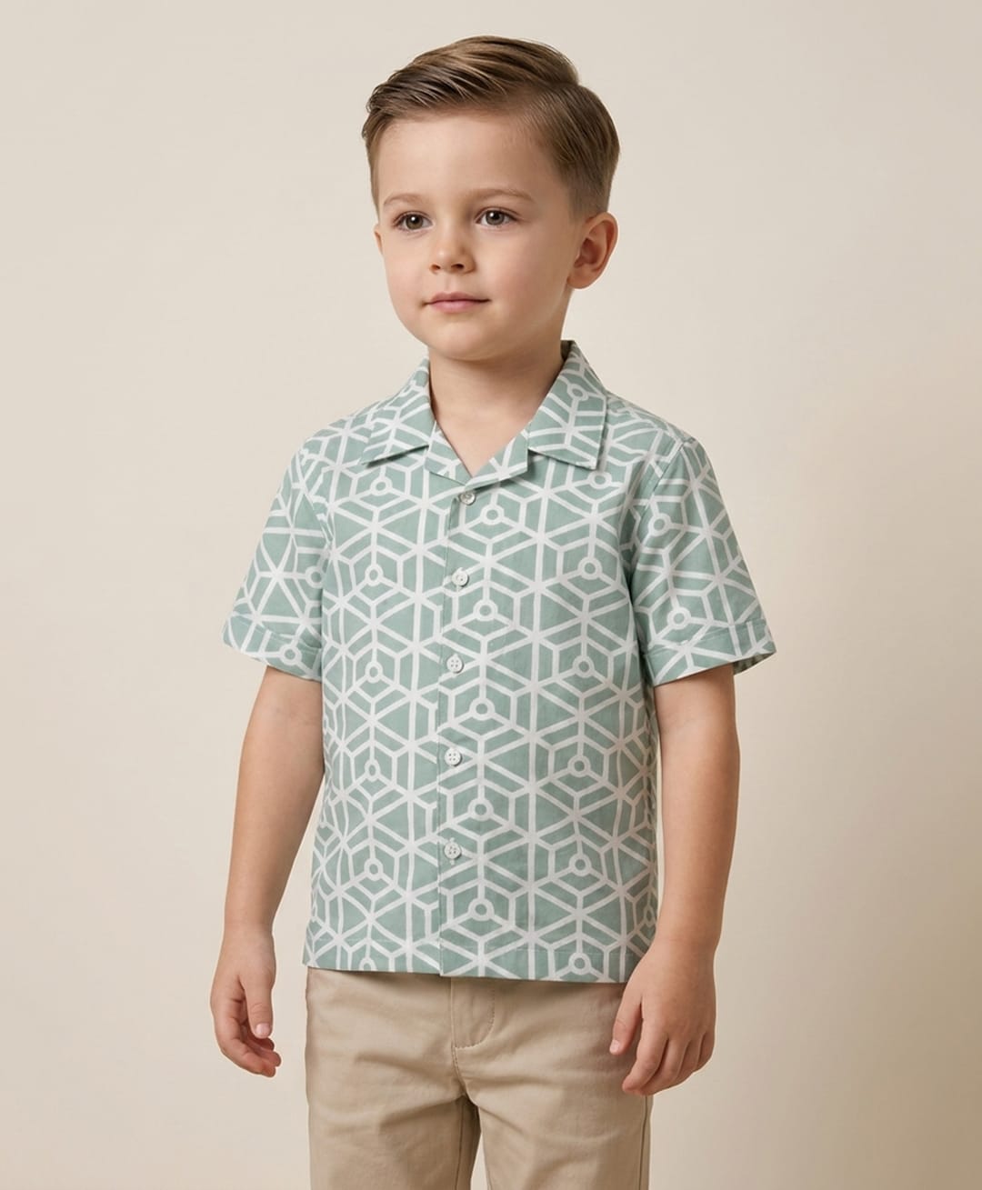 Rikidoos Cotton Woven Half Sleeves Shirt with Geometric Print - Sea Green-picture-32