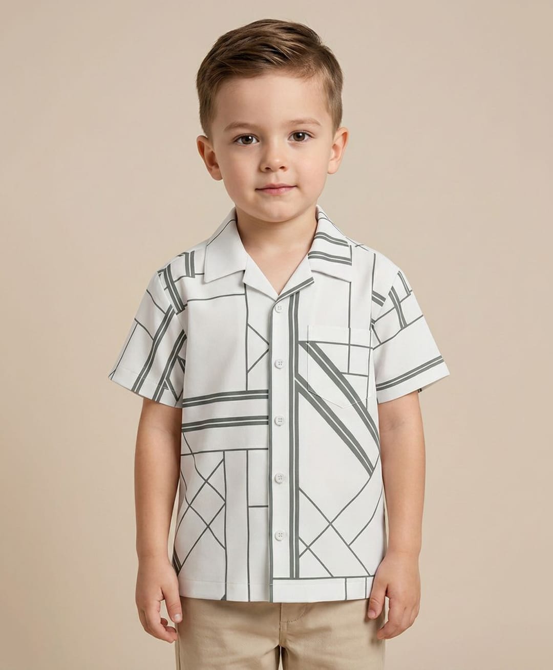 Rikidoos Cotton Woven Half Sleeves Shirt with Geometric Print - White-picture-42