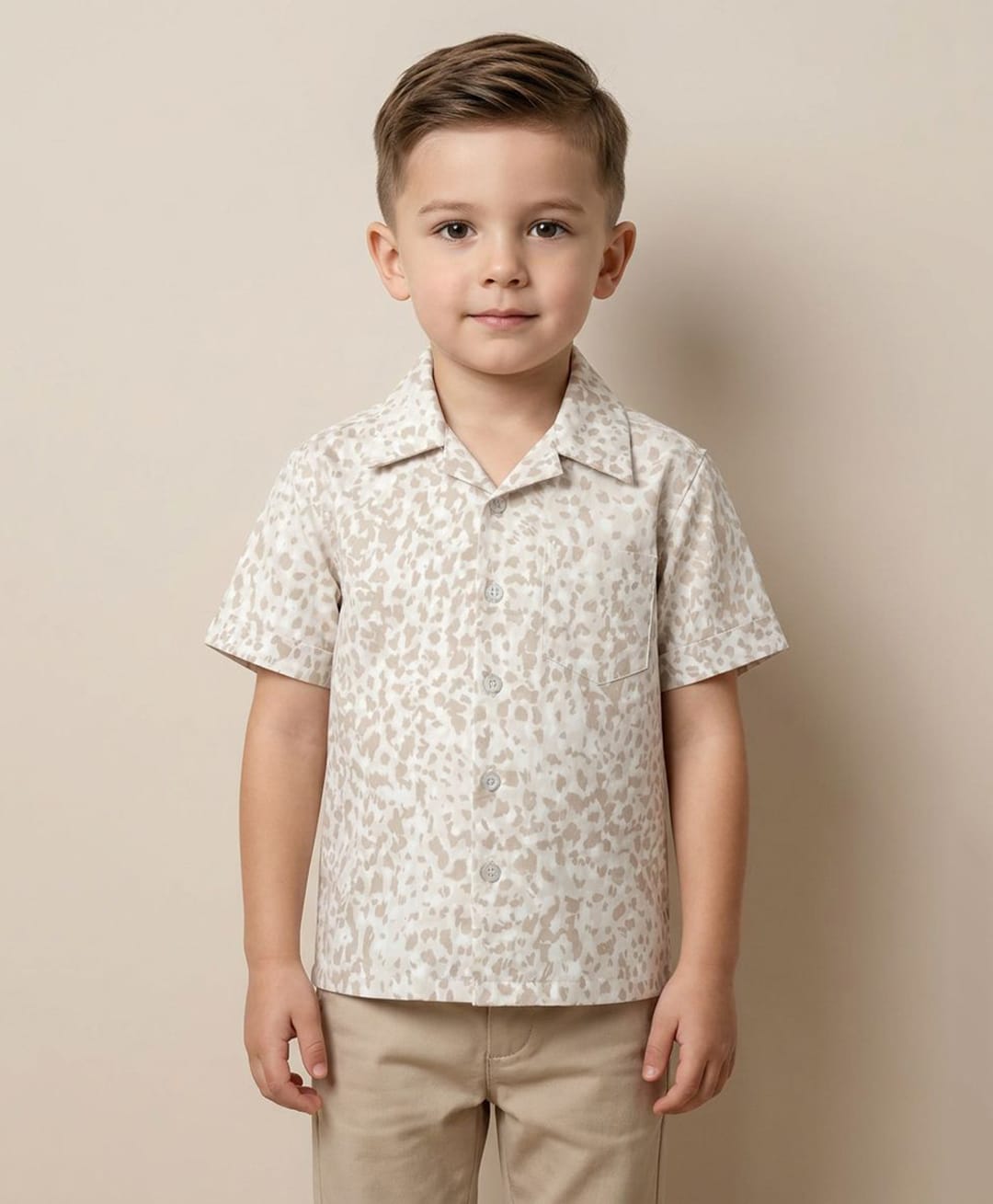 Rikidoos Cotton Woven Half Sleeves Shirt with Abstract Print - Beige-picture-24