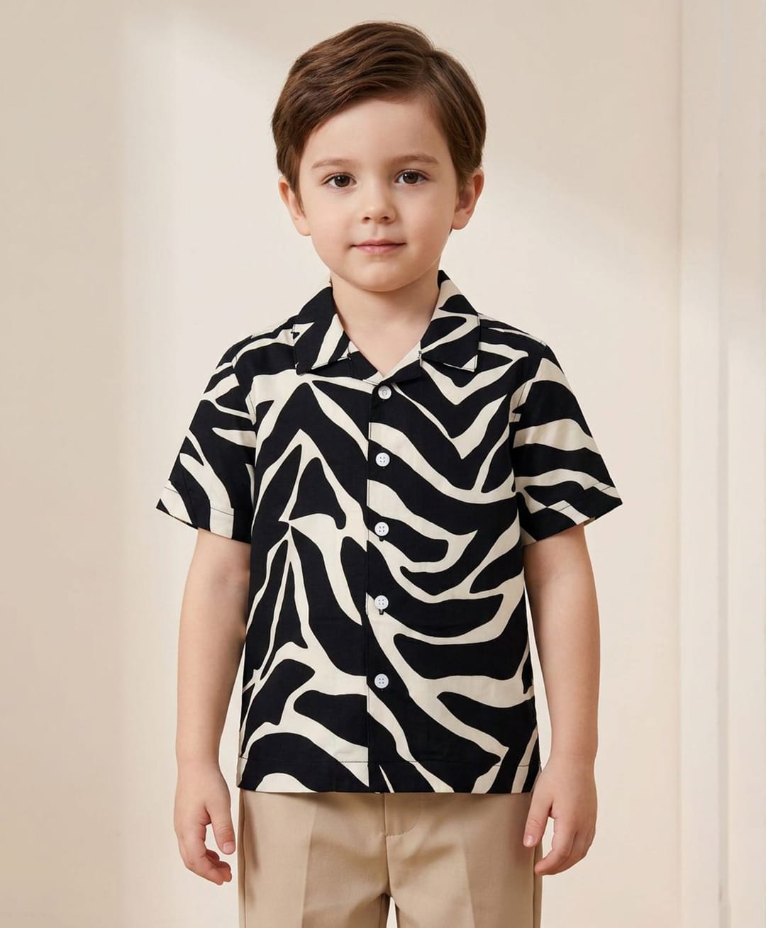 Rikidoos Cotton Woven Half Sleeves Shirt With Zebra Print - Black-picture-37