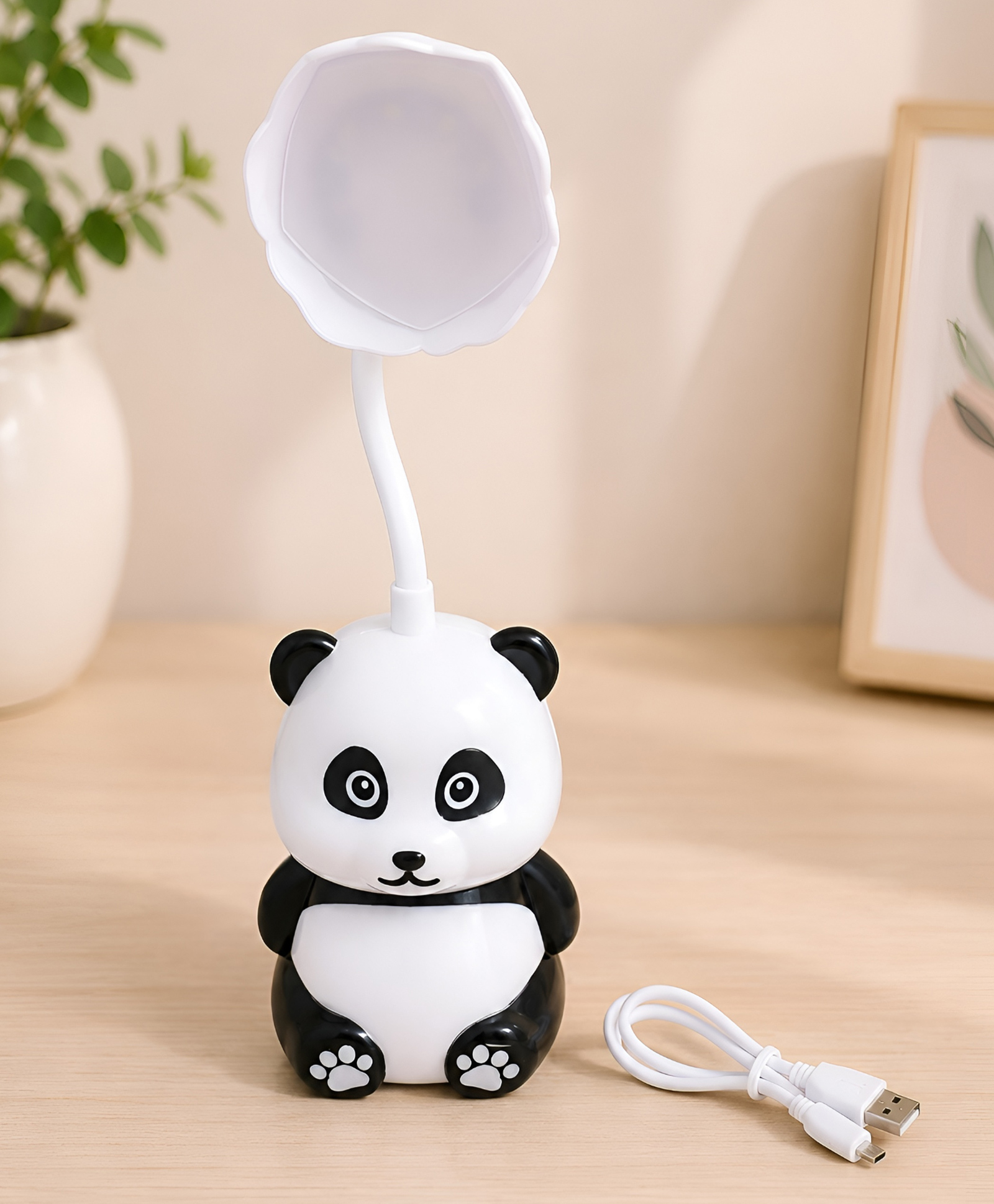 cozy vibes SCHOOLISH Cute Art Panda Study Lamp Plastic Ornament Night Light USB Charging Desktop Desk Lamp Bedroom Bedside - PACK OF 1 - COLOR MAY VARY-picture-12