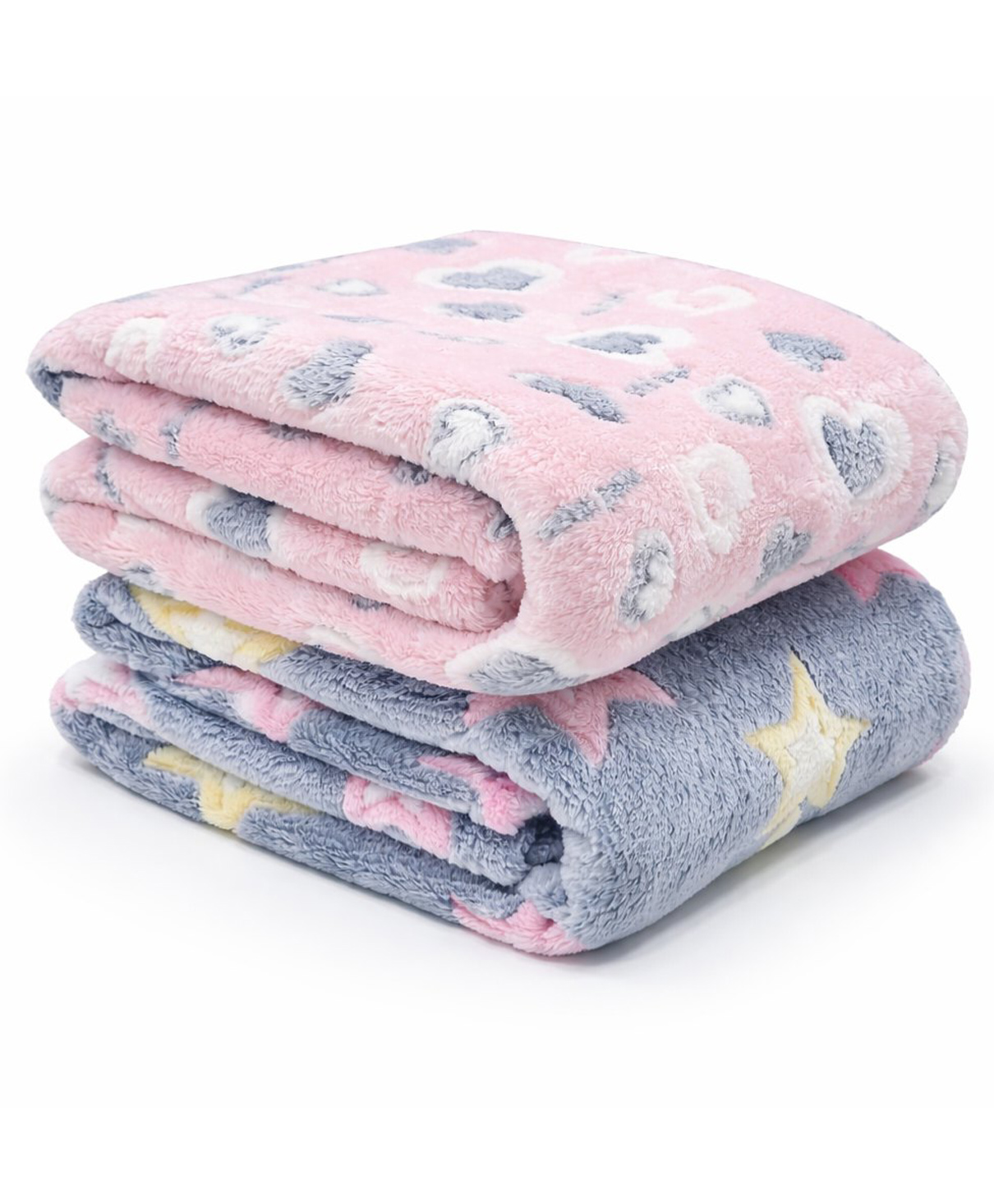 BRANDONN Single Ply Coral Star Printed Blanket Pack of 2 Star, Heart Print - Peach & Grey-image-0