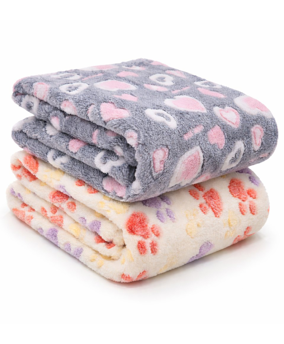BRANDONN Single Ply Coral Printed Blanket Pack of 2 Heart, Paw Print - Grey & Cream-image-42