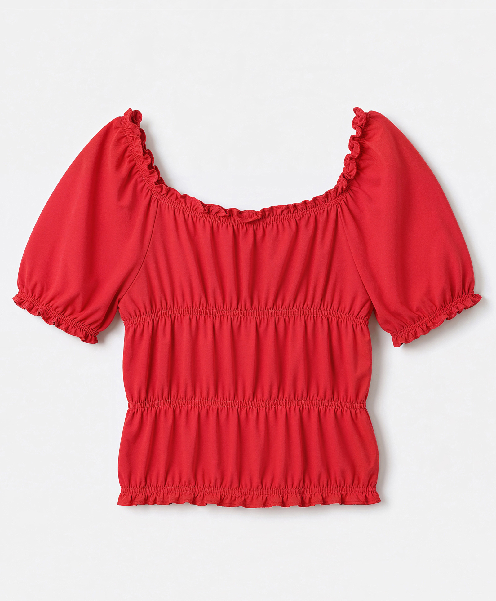 Gap Cotton Knit Relaxed Fit Top with Half Sleeves and Smocked Detailing - Red-picture-11