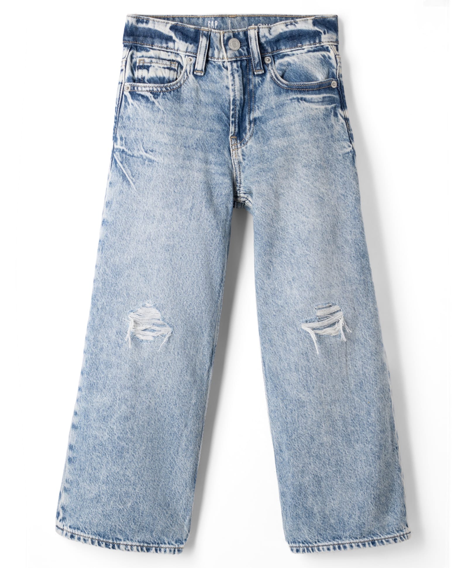 GAP Cotton Woven Washed Mid Rise Distressed Jeans - Blue-image-4