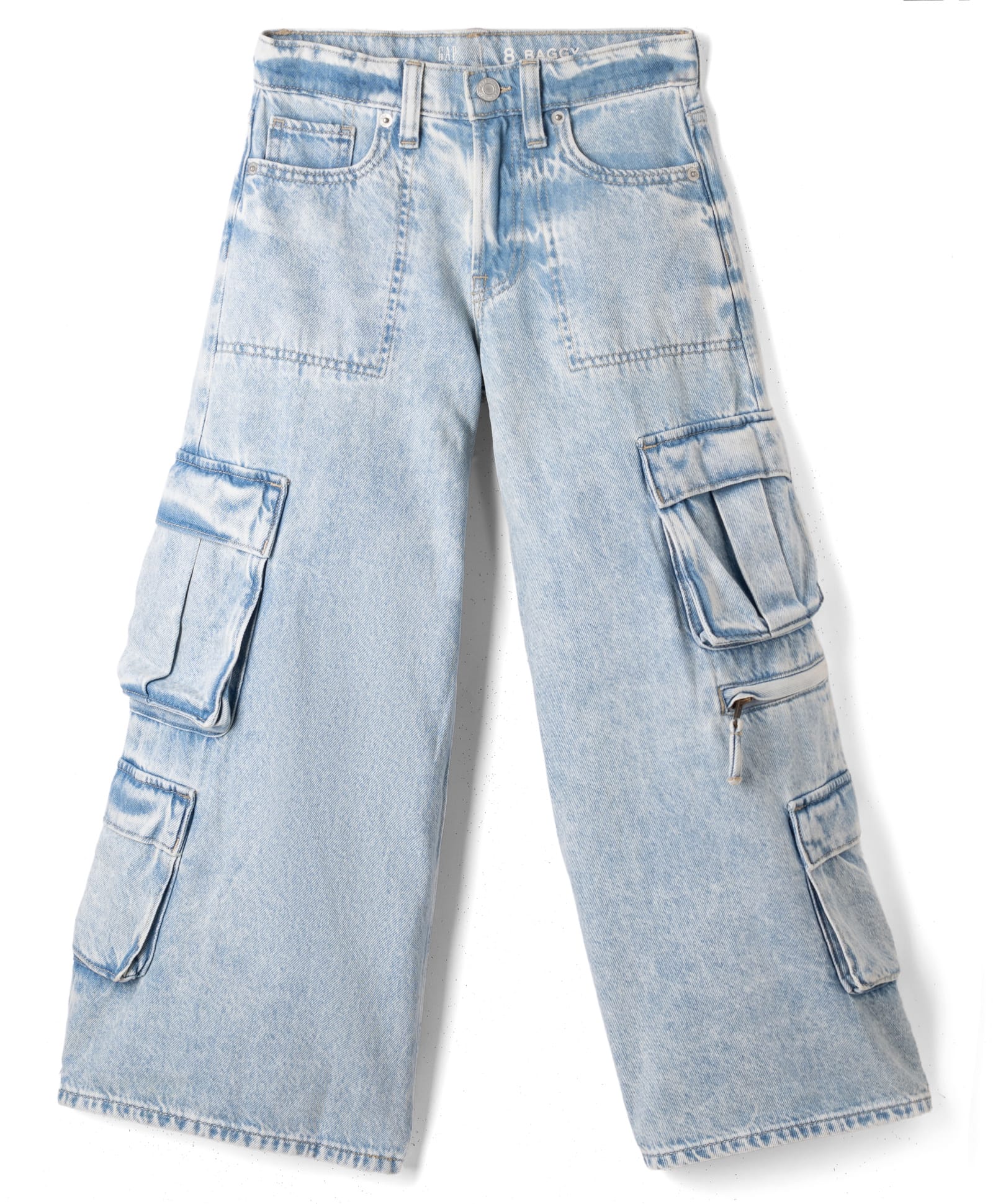 GAP Cotton Woven Full Length Washed Mid Rise Jeans With Cargo Pocket - Blue-picture-27