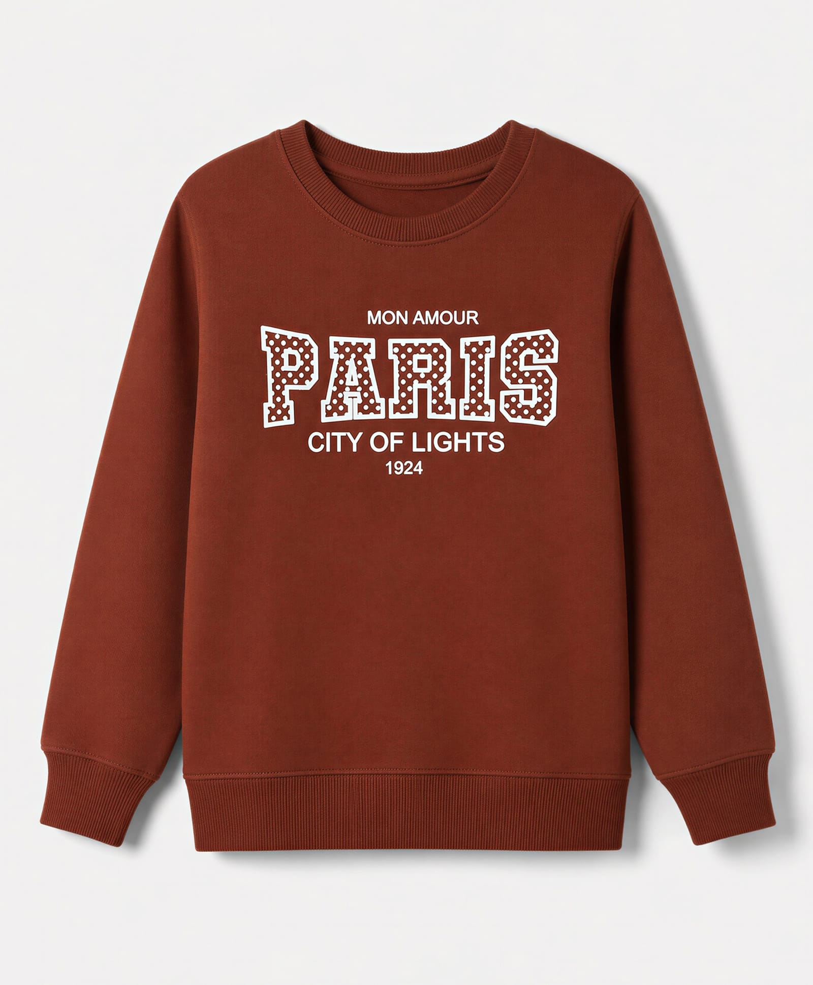 Pine Kids Cotton Knit Sweatshirt with Full Sleeves and Paris Print in Brown for 4-5 Years-image-44