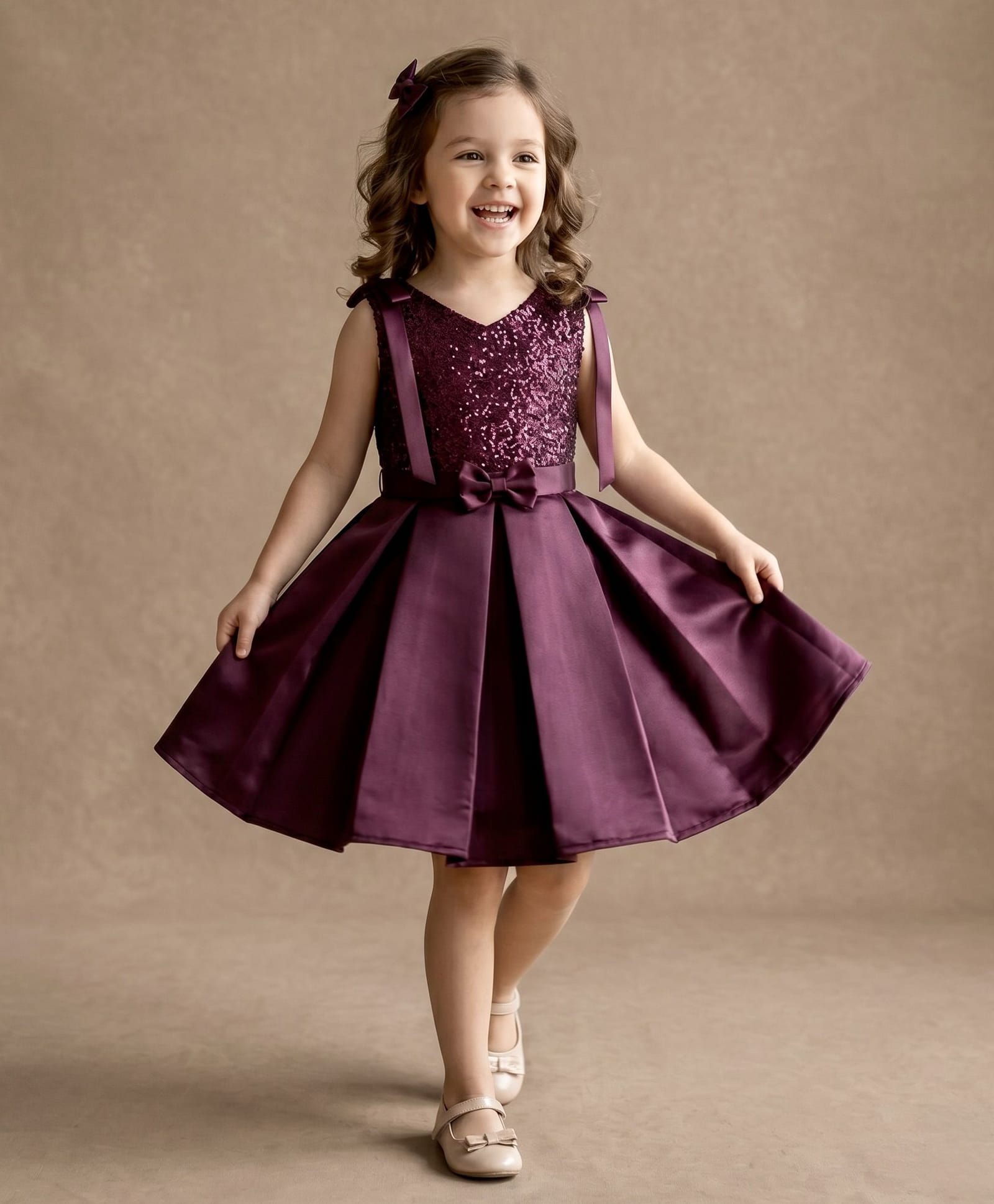 smile baby NX Satin Woven Sleeveless Glitter Embellished Dress - Wine-image-31
