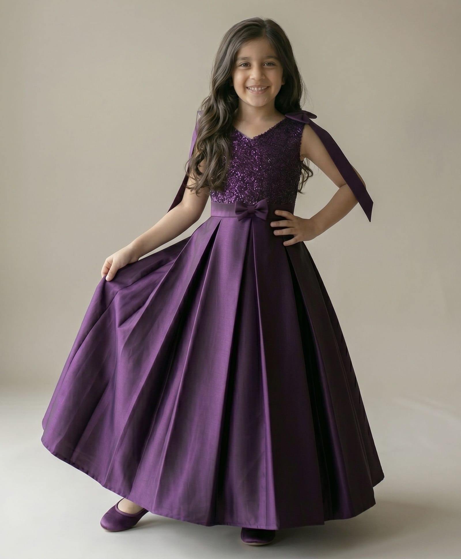 smile baby NX Satin Woven Sleeveless Sequin Embellished Gown - Purple-picture-25