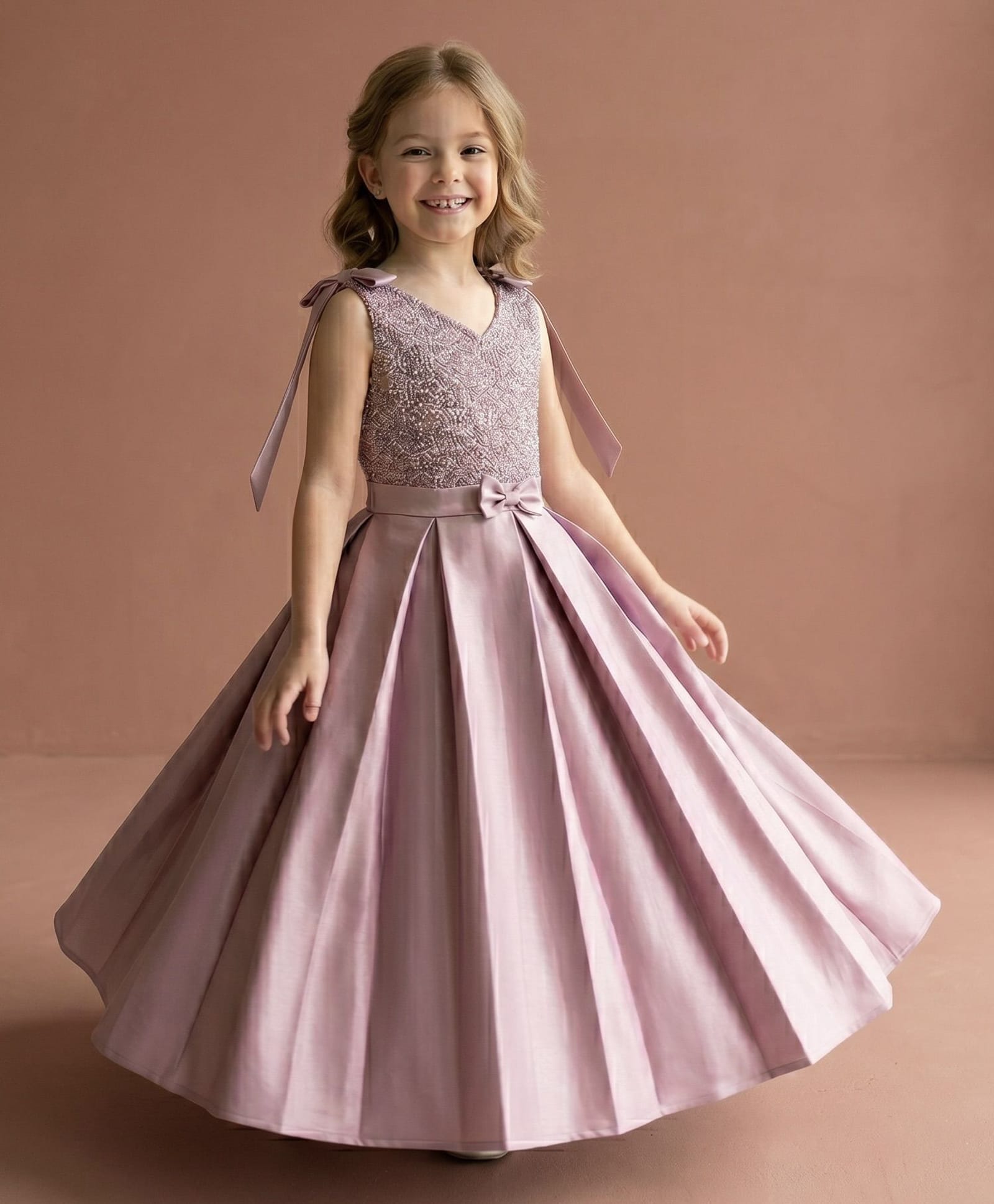 smile baby NX Satin Woven Sleeveless Sequin Embellished Gown - Pink-image-1