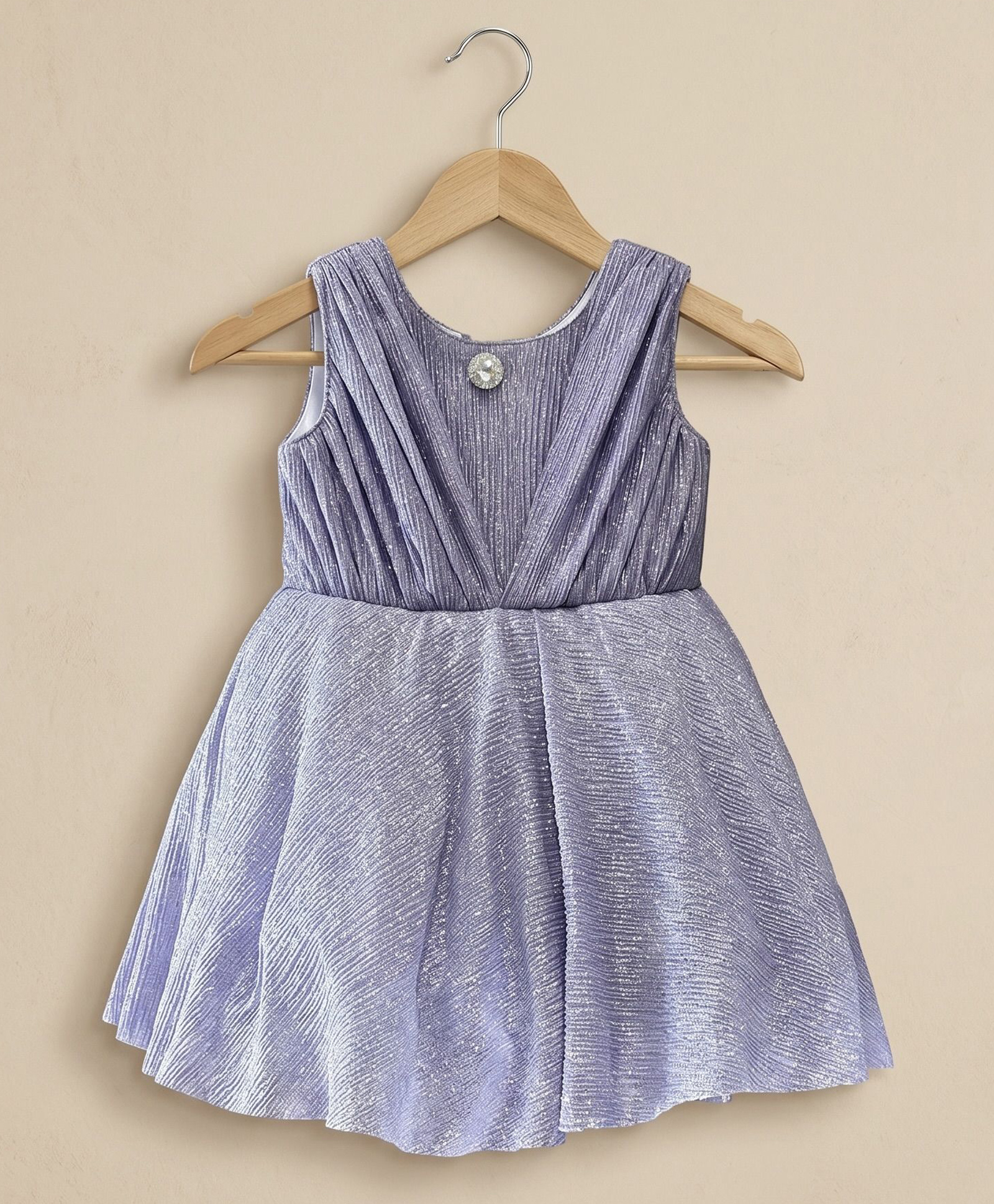smile baby NX Viscose Lycra Woven Sleeveless Stone Embellished Pleated Dress - Lavender-image-46