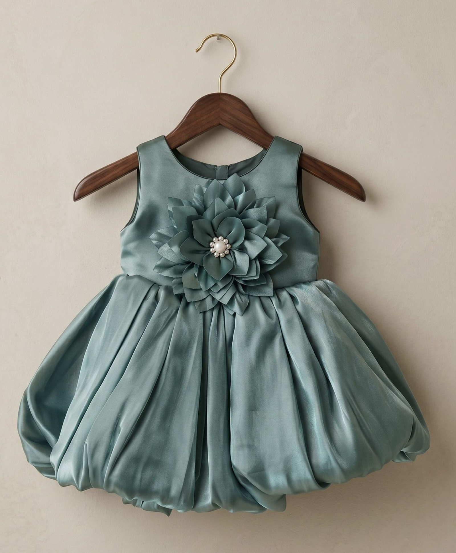 smile baby NX Tissue Woven Sleeveless Stones Embellished Floral Applique Detailed Balloon Dress - Teal Blue-image-30
