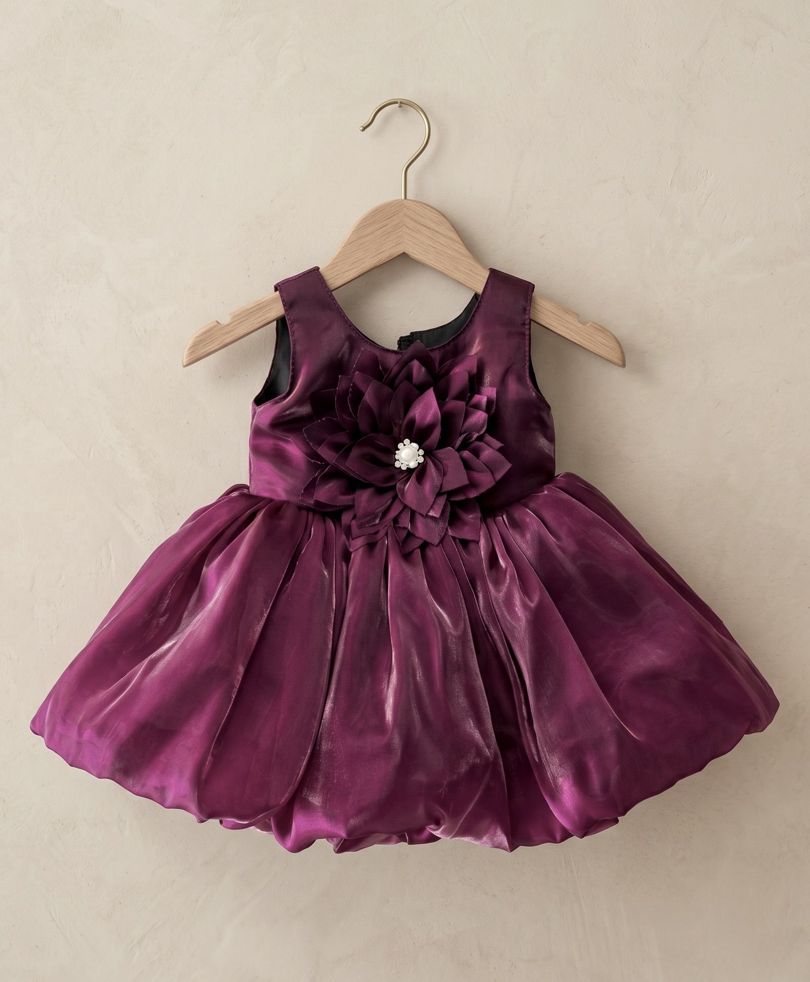 smile baby NX Tissue Woven Sleeveless Stones Embellished Floral Applique Detailed Balloon Dress - Wine-image-24