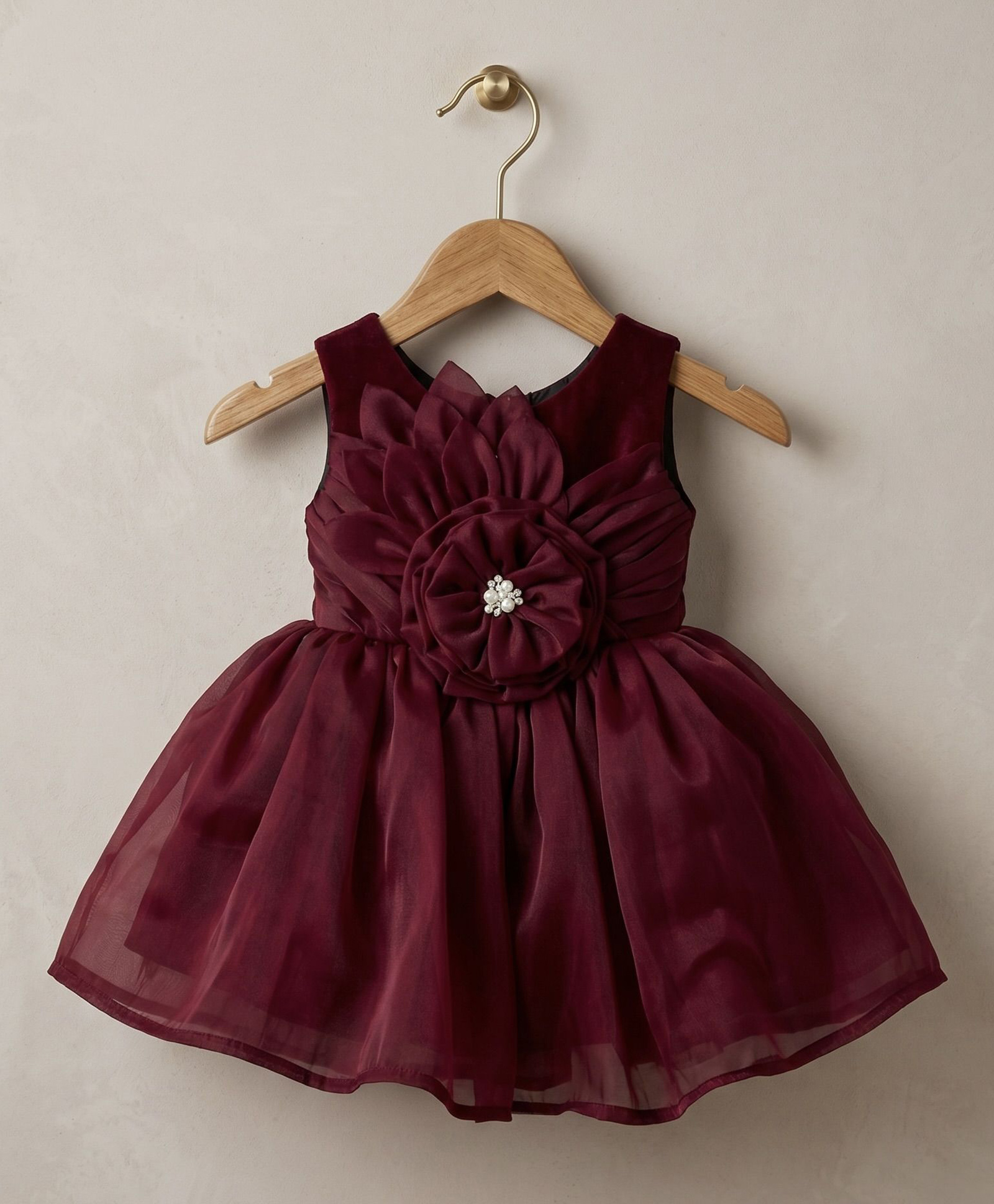 smile baby NX Tissue Woven Sleeveless Stones Embellished Floral Applique Detailed Dress - Wine-image-20