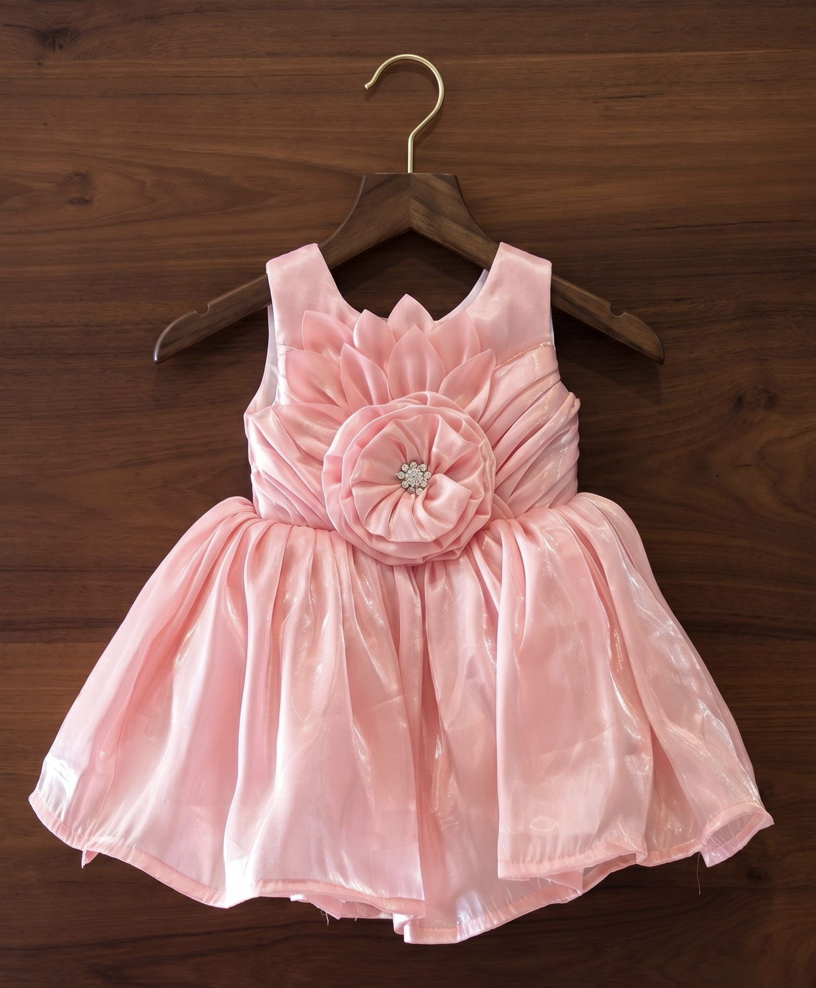 smile baby NX Tissue Woven Sleeveless Stones Embellished Floral Applique Detailed Dress - Peach-image-46